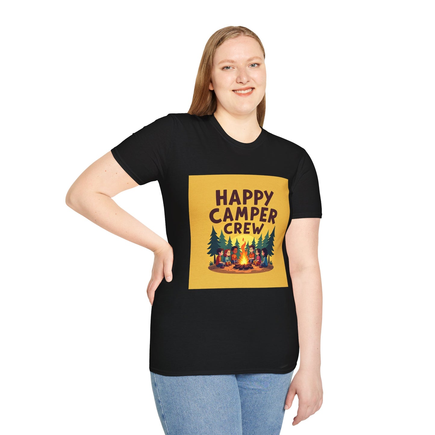 Happy Camper Crew Unisex T-Shirt | Camping Tee, Outdoor Adventure Shirt, Gift for Travelers, Summer Vibes Apparel, Nature Lover