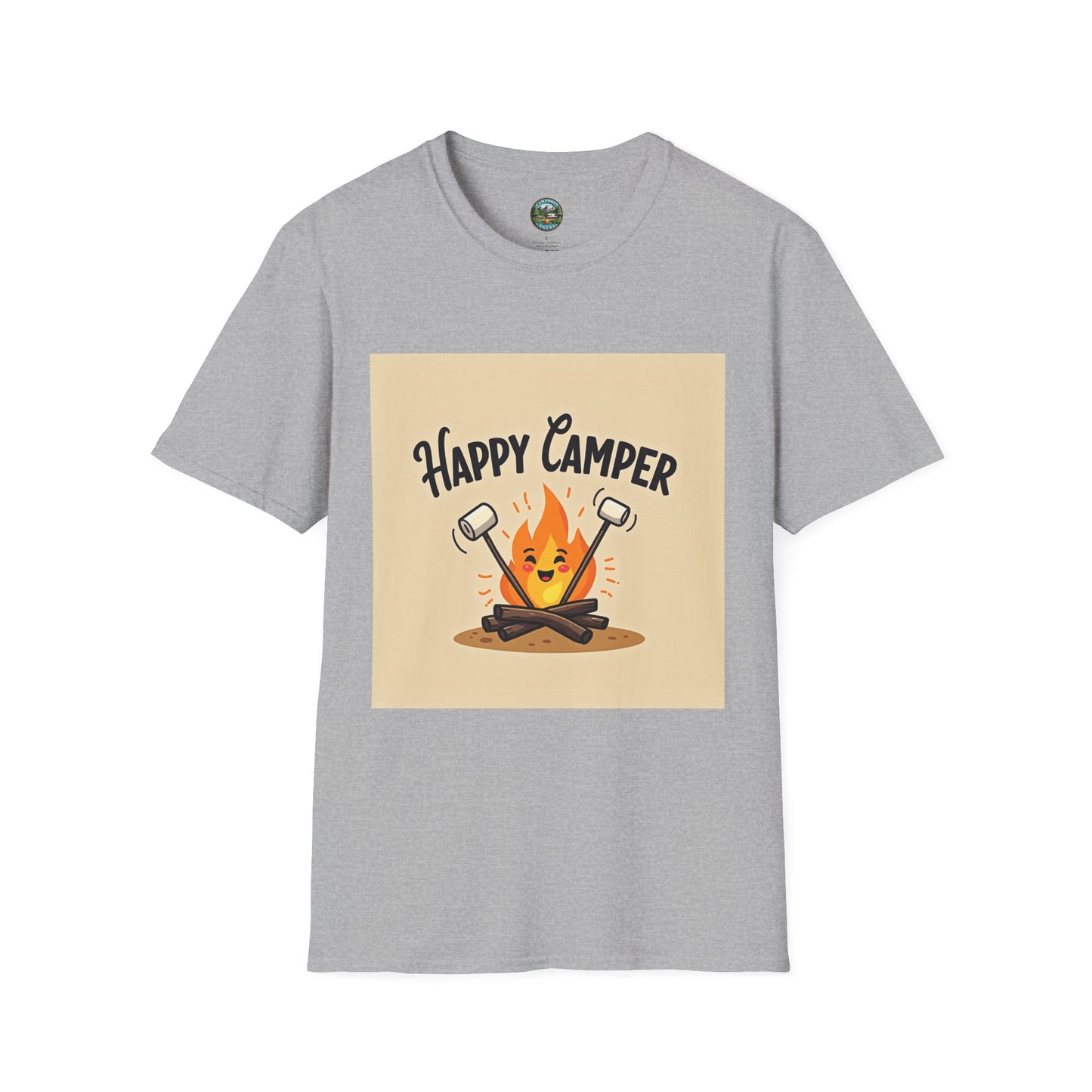 Happy Camper Unisex Softstyle T-Shirt, Camping Shirt, Outdoor Adventure Tee, Gift for Campers, Summer Apparel, Nature Lover Clothing