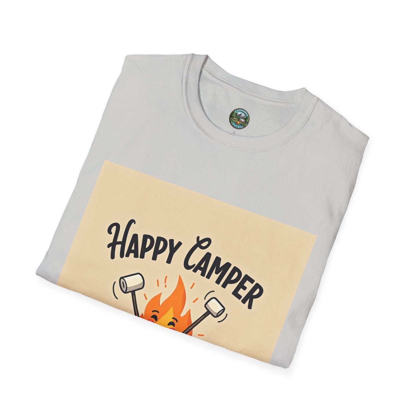 Happy Camper Unisex Softstyle T-Shirt, Camping Shirt, Outdoor Adventure Tee, Gift for Campers, Summer Apparel, Nature Lover Clothing