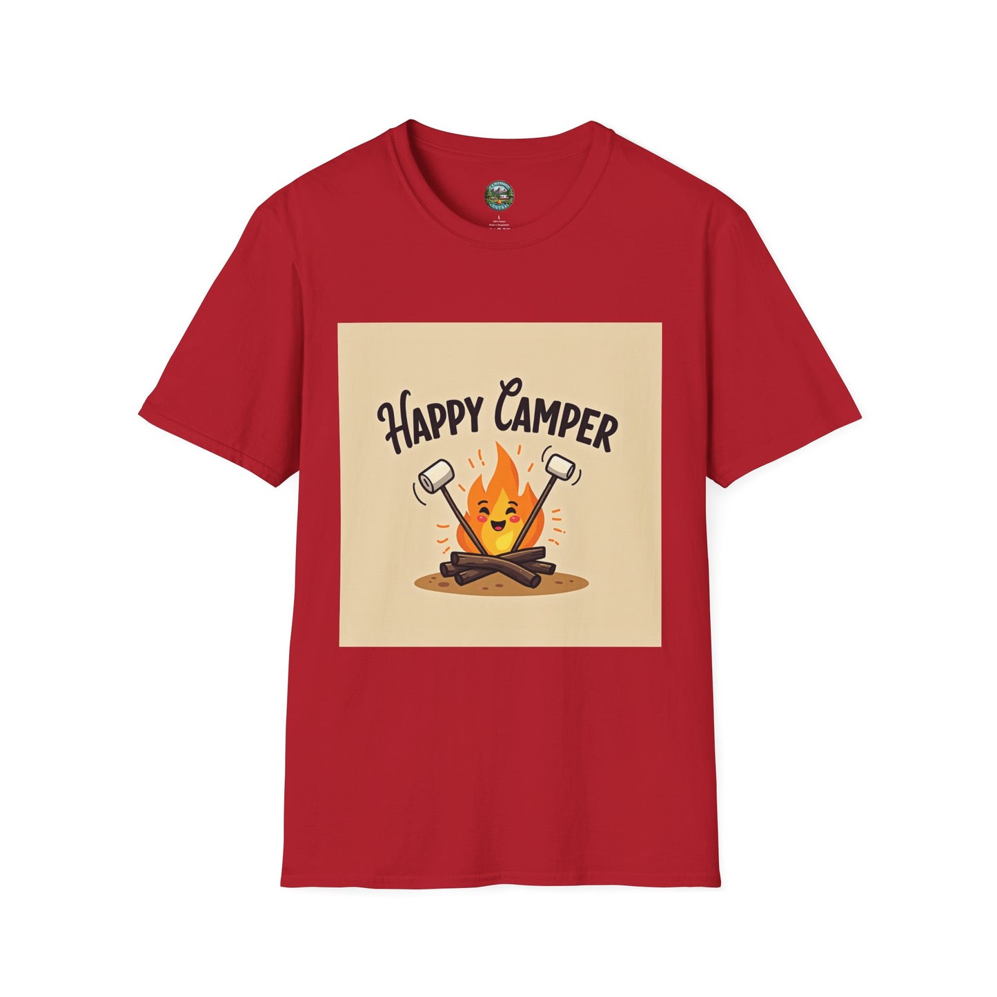 Happy Camper Unisex Softstyle T-Shirt, Camping Shirt, Outdoor Adventure Tee, Gift for Campers, Summer Apparel, Nature Lover Clothing
