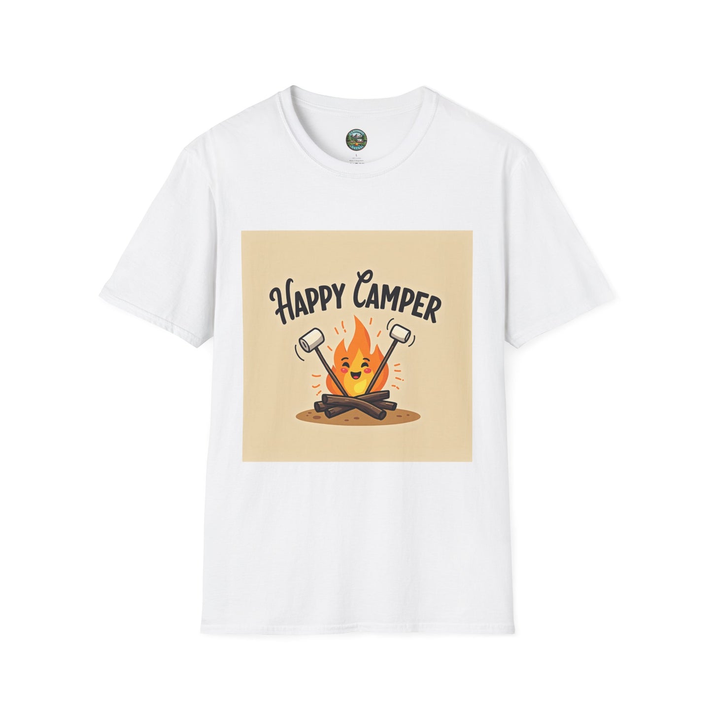 Happy Camper Unisex Softstyle T-Shirt, Camping Shirt, Outdoor Adventure Tee, Gift for Campers, Summer Apparel, Nature Lover Clothing