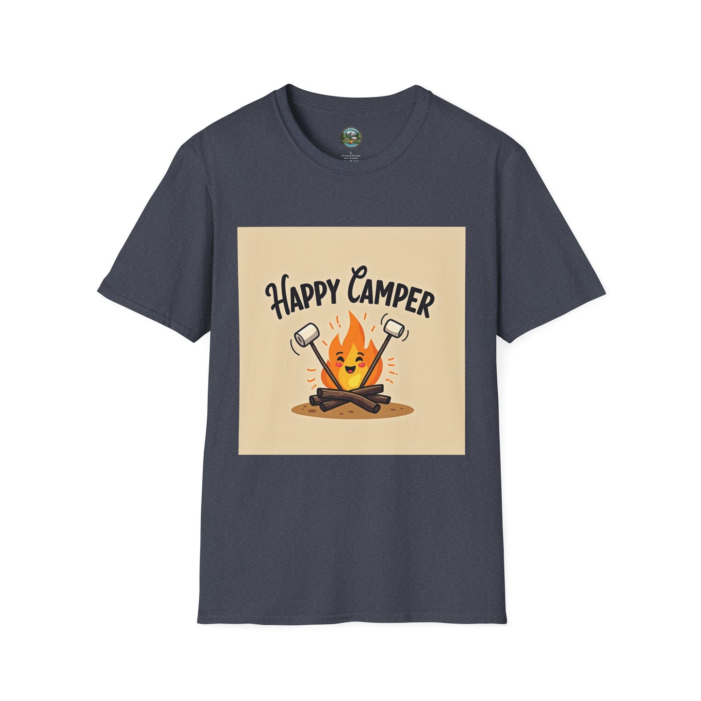 Happy Camper Unisex Softstyle T-Shirt, Camping Shirt, Outdoor Adventure Tee, Gift for Campers, Summer Apparel, Nature Lover Clothing