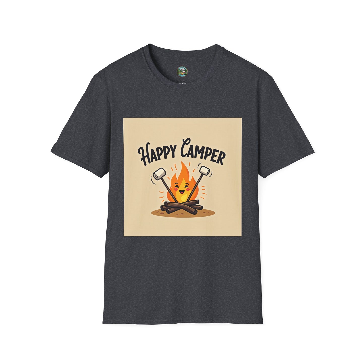 Happy Camper Unisex Softstyle T-Shirt, Camping Shirt, Outdoor Adventure Tee, Gift for Campers, Summer Apparel, Nature Lover Clothing