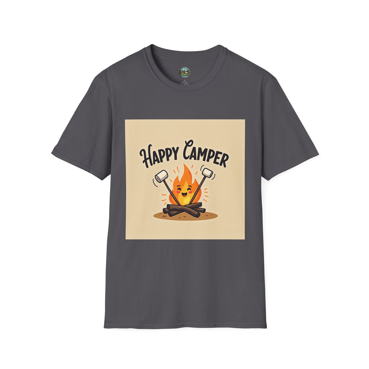 Happy Camper Unisex Softstyle T-Shirt, Camping Shirt, Outdoor Adventure Tee, Gift for Campers, Summer Apparel, Nature Lover Clothing