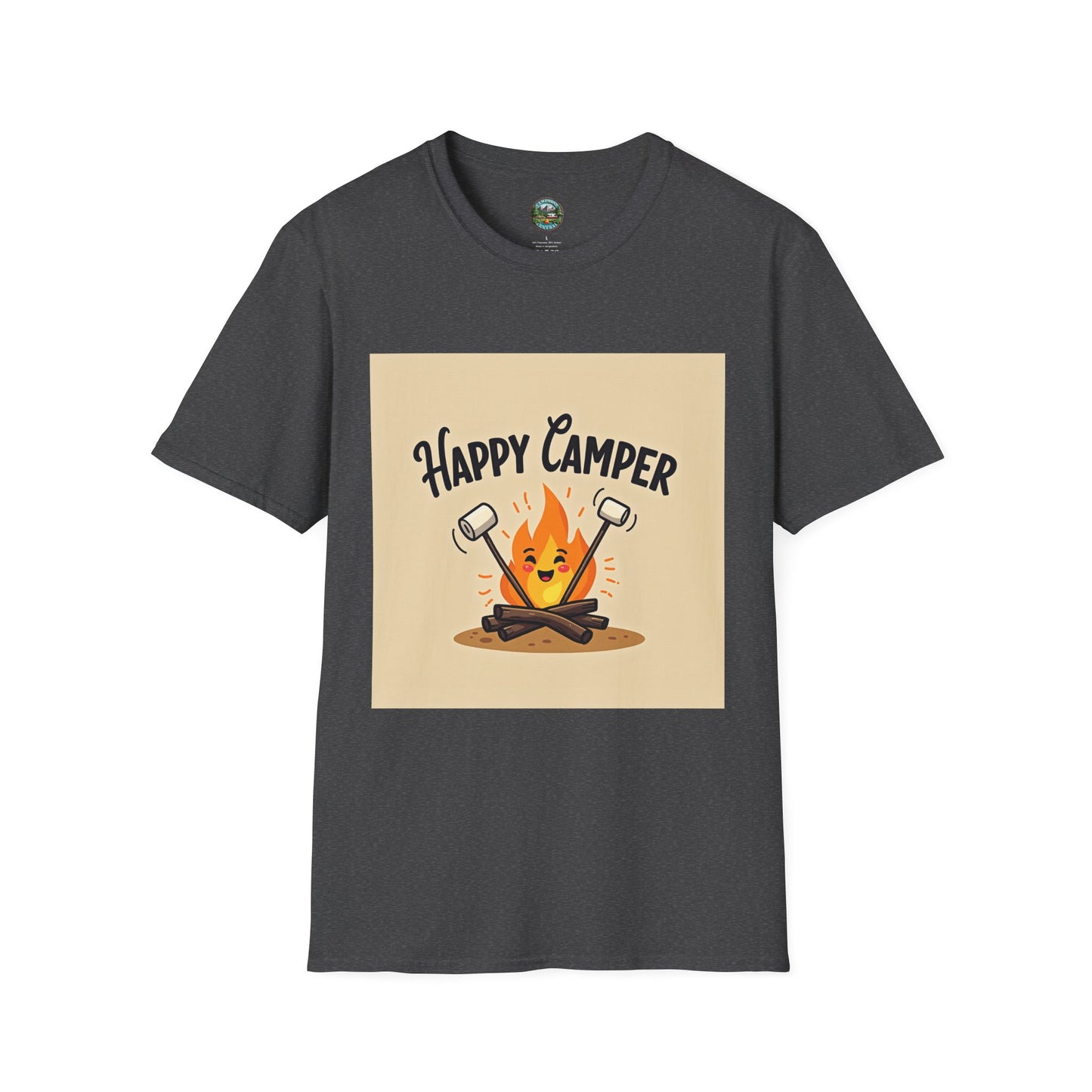 Happy Camper Unisex Softstyle T-Shirt, Camping Shirt, Outdoor Adventure Tee, Gift for Campers, Summer Apparel, Nature Lover Clothing