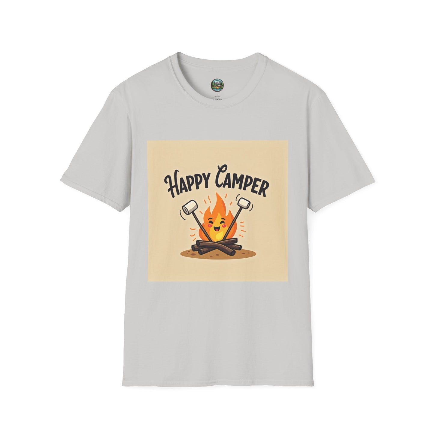 Happy Camper Unisex Softstyle T-Shirt, Camping Shirt, Outdoor Adventure Tee, Gift for Campers, Summer Apparel, Nature Lover Clothing