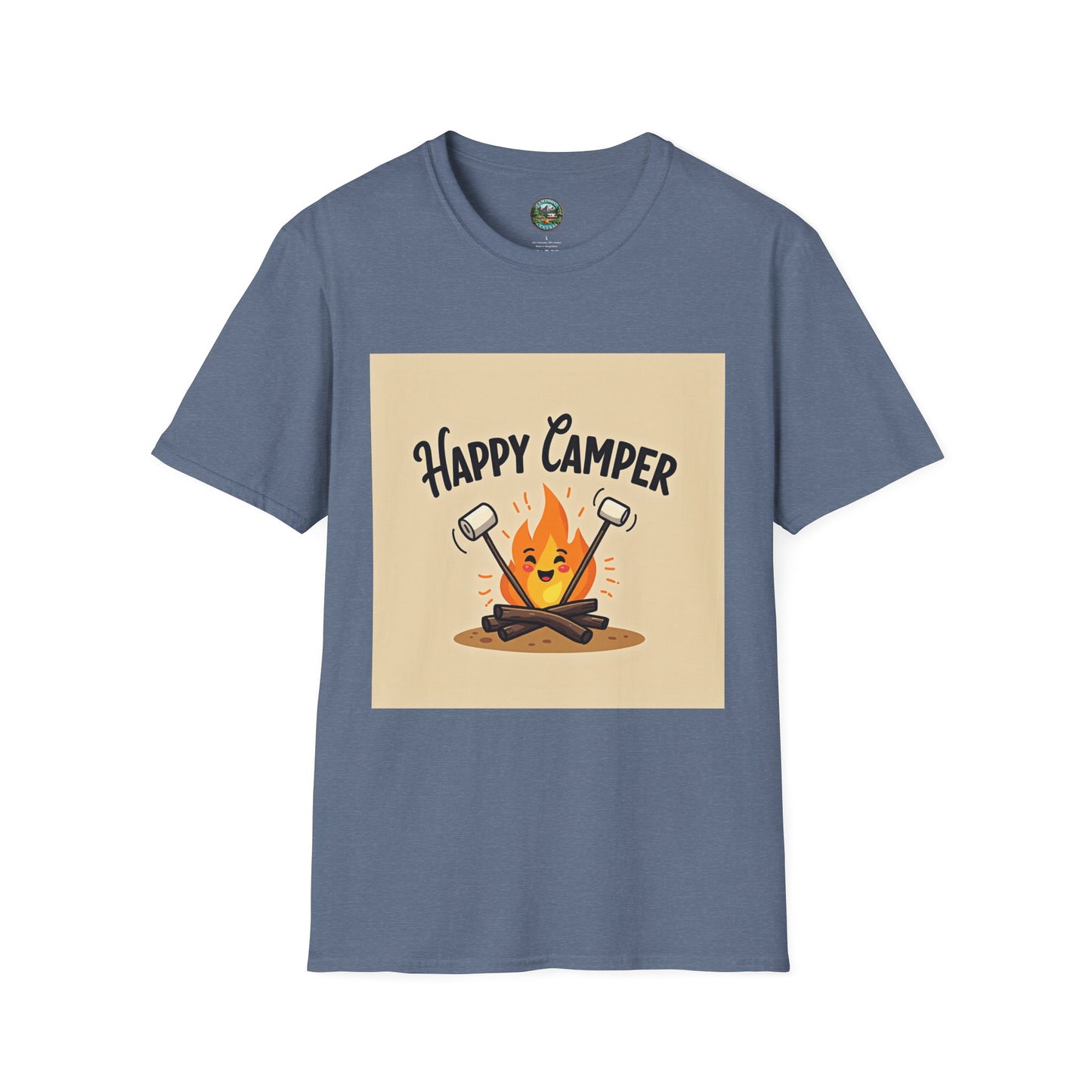 Happy Camper Unisex Softstyle T-Shirt, Camping Shirt, Outdoor Adventure Tee, Gift for Campers, Summer Apparel, Nature Lover Clothing