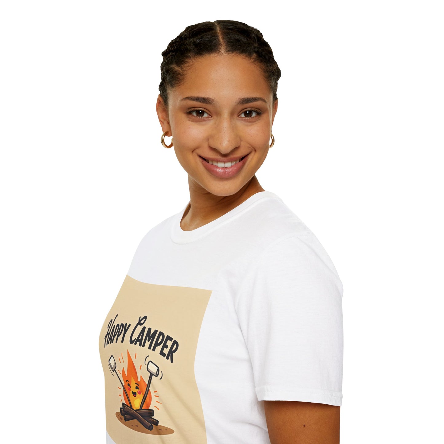Happy Camper Unisex Softstyle T-Shirt, Camping Shirt, Outdoor Adventure Tee, Gift for Campers, Summer Apparel, Nature Lover Clothing