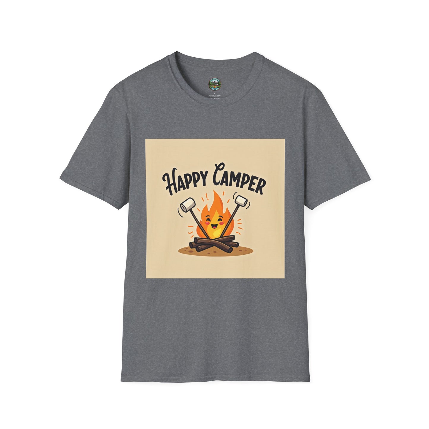 Happy Camper Unisex Softstyle T-Shirt, Camping Shirt, Outdoor Adventure Tee, Gift for Campers, Summer Apparel, Nature Lover Clothing