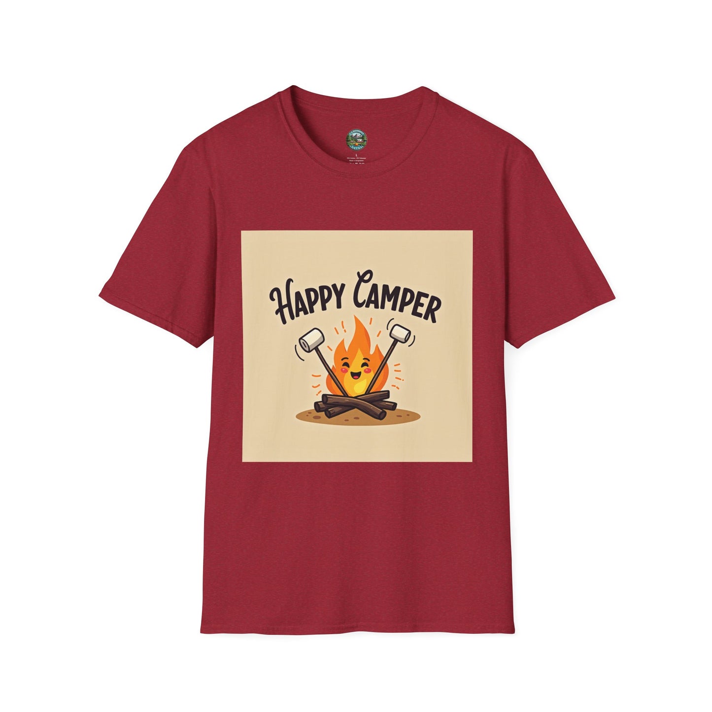 Happy Camper Unisex Softstyle T-Shirt, Camping Shirt, Outdoor Adventure Tee, Gift for Campers, Summer Apparel, Nature Lover Clothing