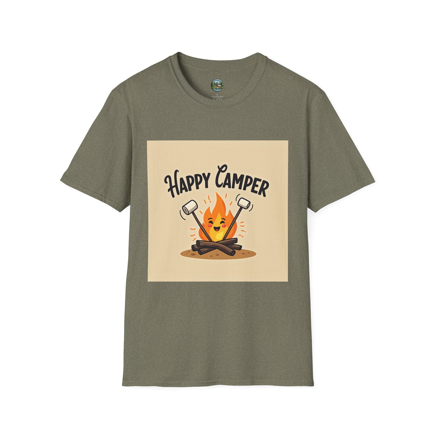 Happy Camper Unisex Softstyle T-Shirt, Camping Shirt, Outdoor Adventure Tee, Gift for Campers, Summer Apparel, Nature Lover Clothing