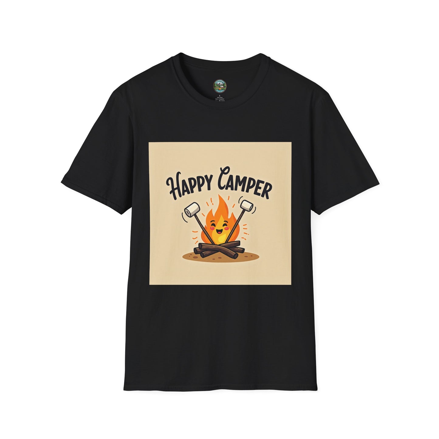 Happy Camper Unisex Softstyle T-Shirt, Camping Shirt, Outdoor Adventure Tee, Gift for Campers, Summer Apparel, Nature Lover Clothing