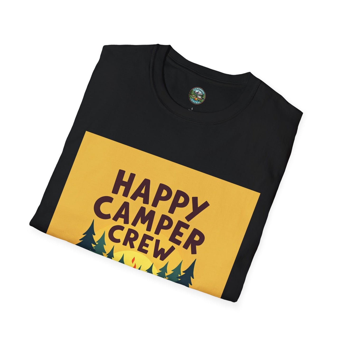 Happy Camper Crew Unisex T-Shirt | Camping Tee, Outdoor Adventure Shirt, Gift for Travelers, Summer Vibes Apparel, Nature Lover