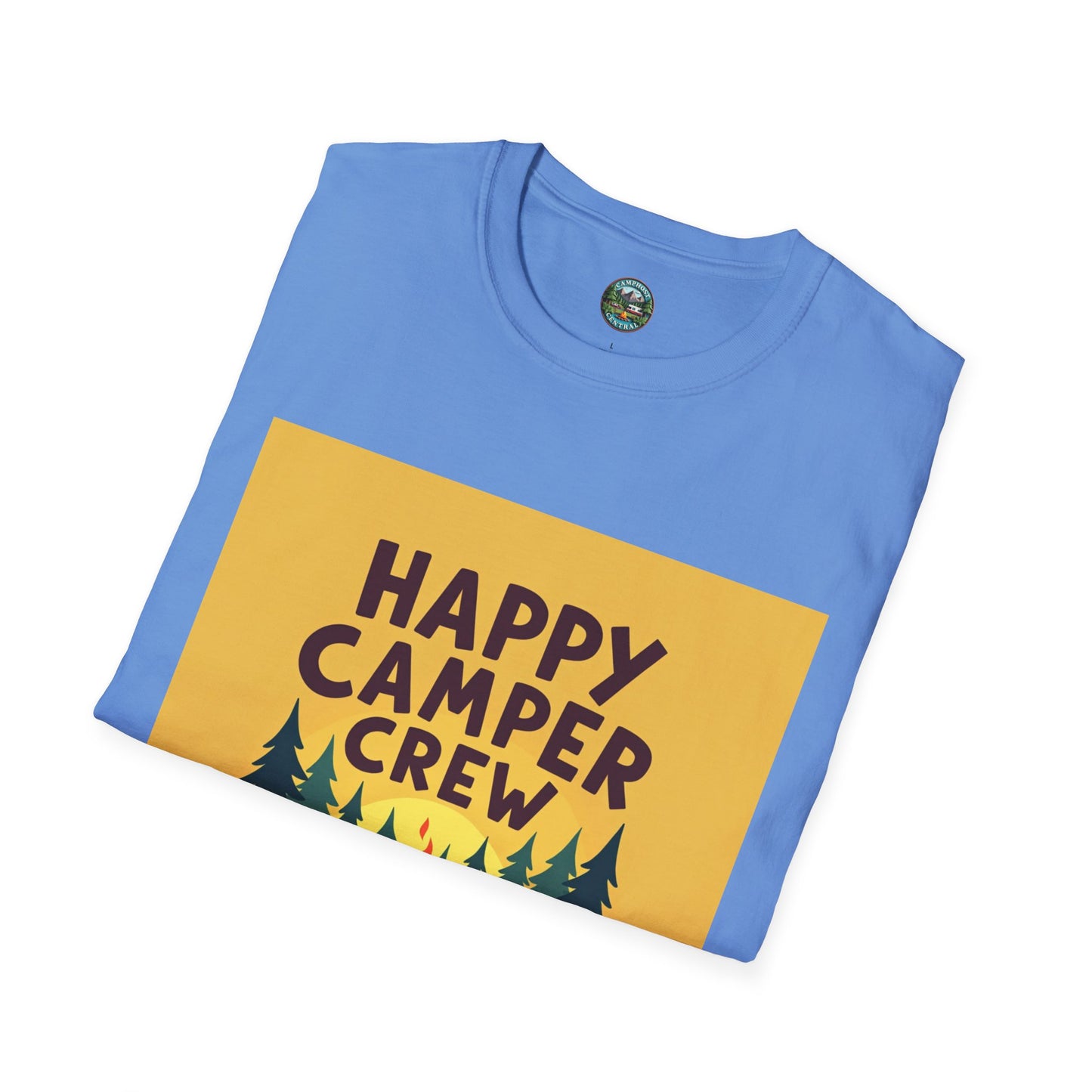 Happy Camper Crew Unisex T-Shirt | Camping Tee, Outdoor Adventure Shirt, Gift for Travelers, Summer Vibes Apparel, Nature Lover