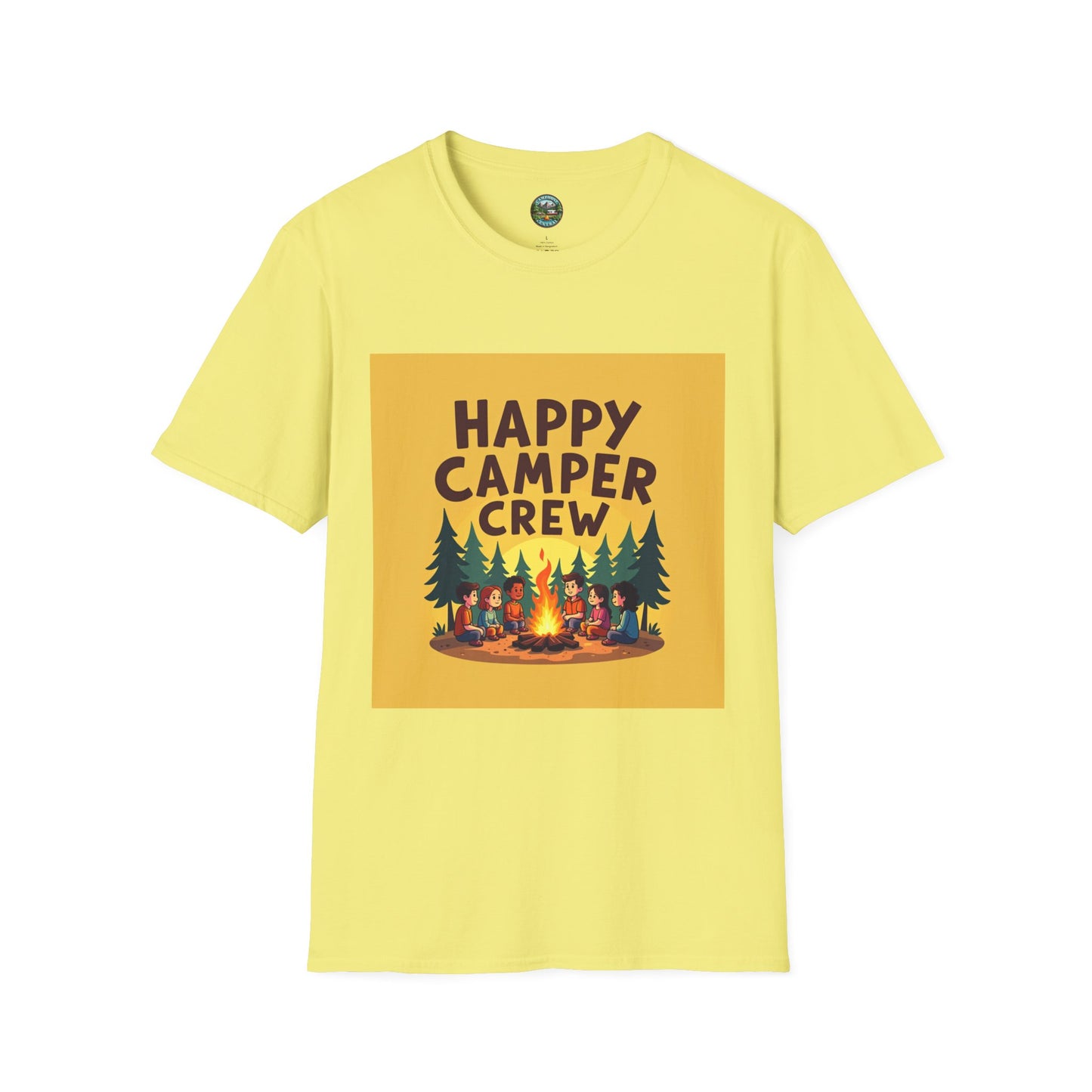 Happy Camper Crew Unisex T-Shirt | Camping Tee, Outdoor Adventure Shirt, Gift for Travelers, Summer Vibes Apparel, Nature Lover