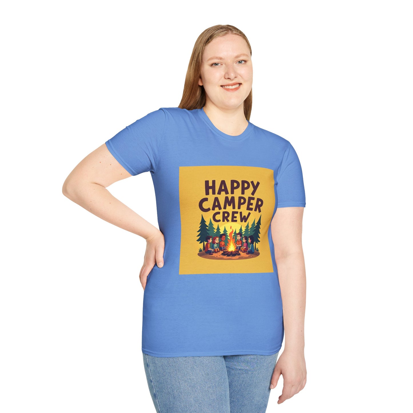 Happy Camper Crew Unisex T-Shirt | Camping Tee, Outdoor Adventure Shirt, Gift for Travelers, Summer Vibes Apparel, Nature Lover
