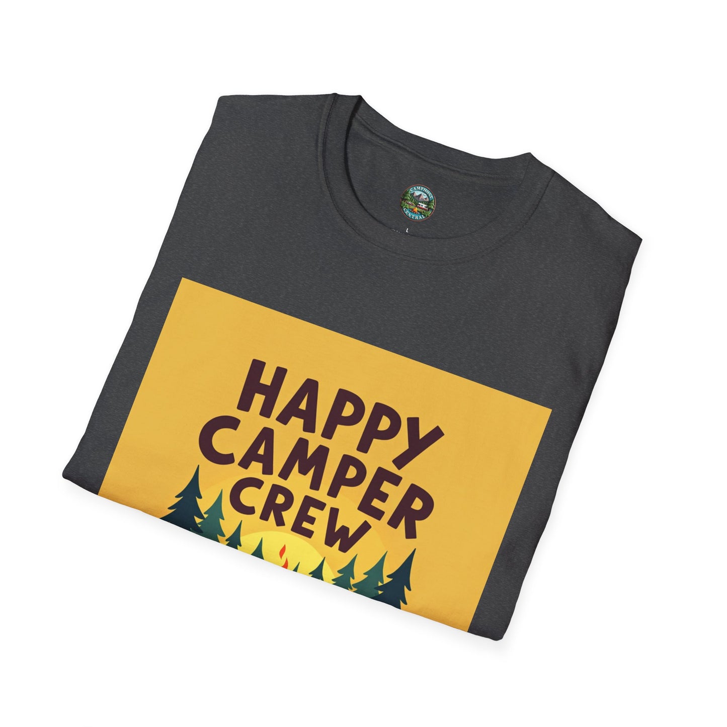 Happy Camper Crew Unisex T-Shirt | Camping Tee, Outdoor Adventure Shirt, Gift for Travelers, Summer Vibes Apparel, Nature Lover
