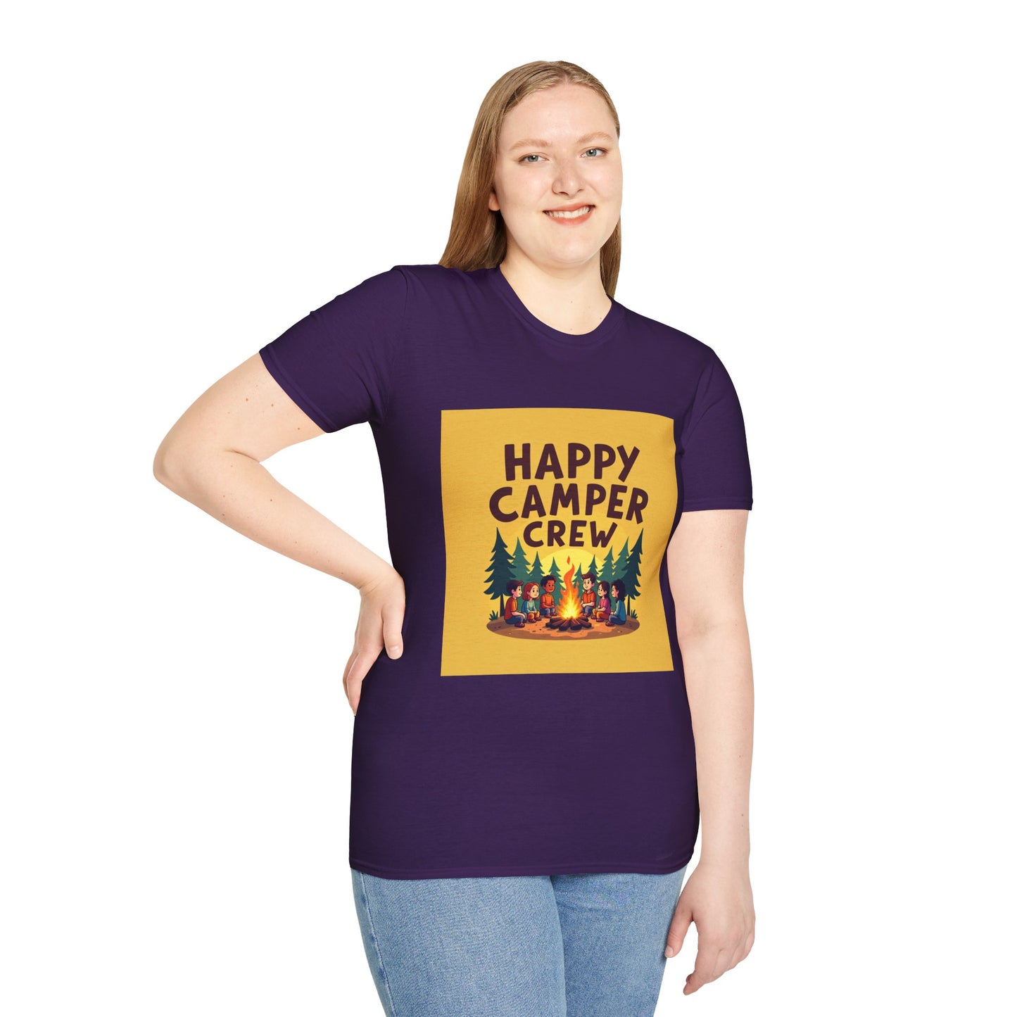 Happy Camper Crew Unisex T-Shirt | Camping Tee, Outdoor Adventure Shirt, Gift for Travelers, Summer Vibes Apparel, Nature Lover