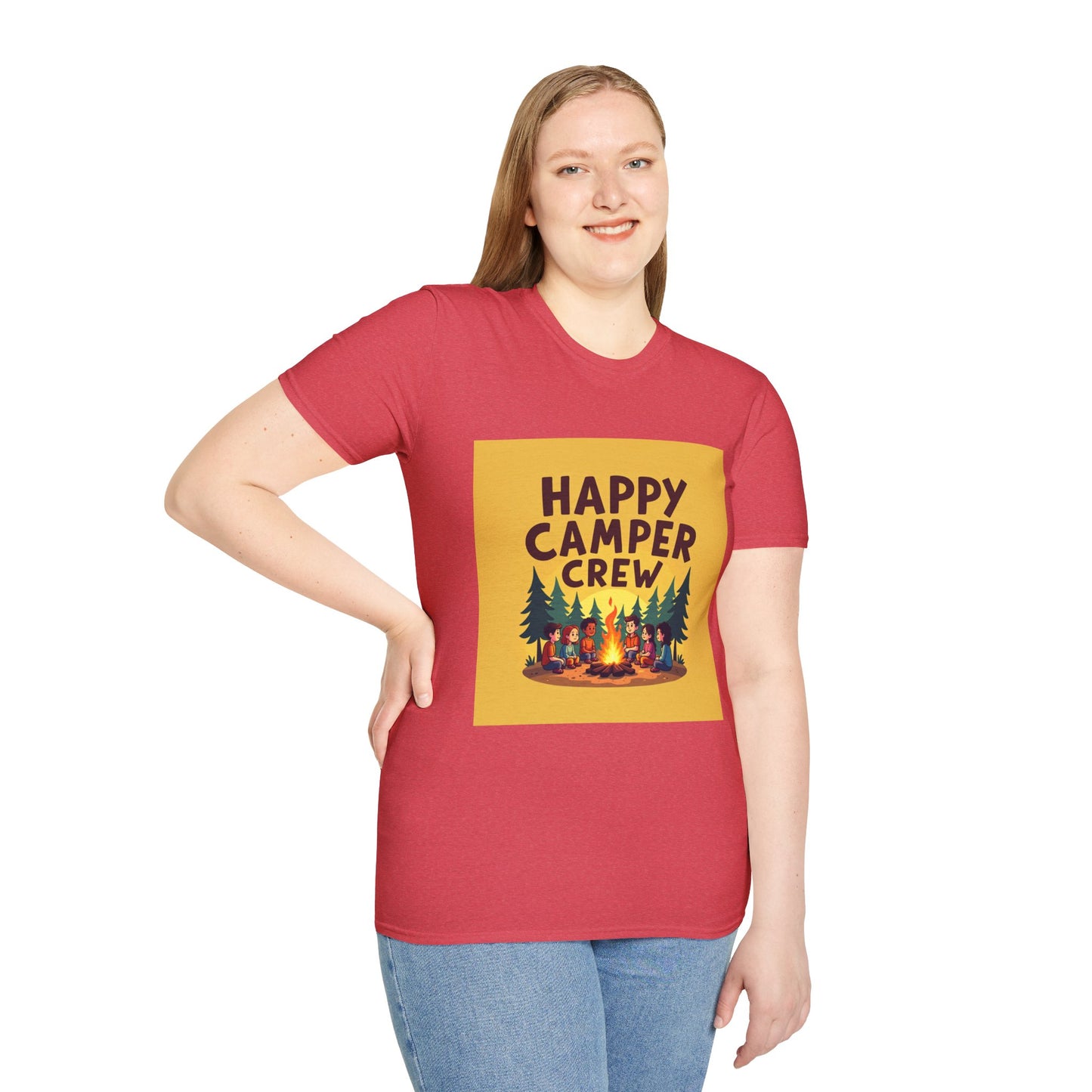 Happy Camper Crew Unisex T-Shirt | Camping Tee, Outdoor Adventure Shirt, Gift for Travelers, Summer Vibes Apparel, Nature Lover