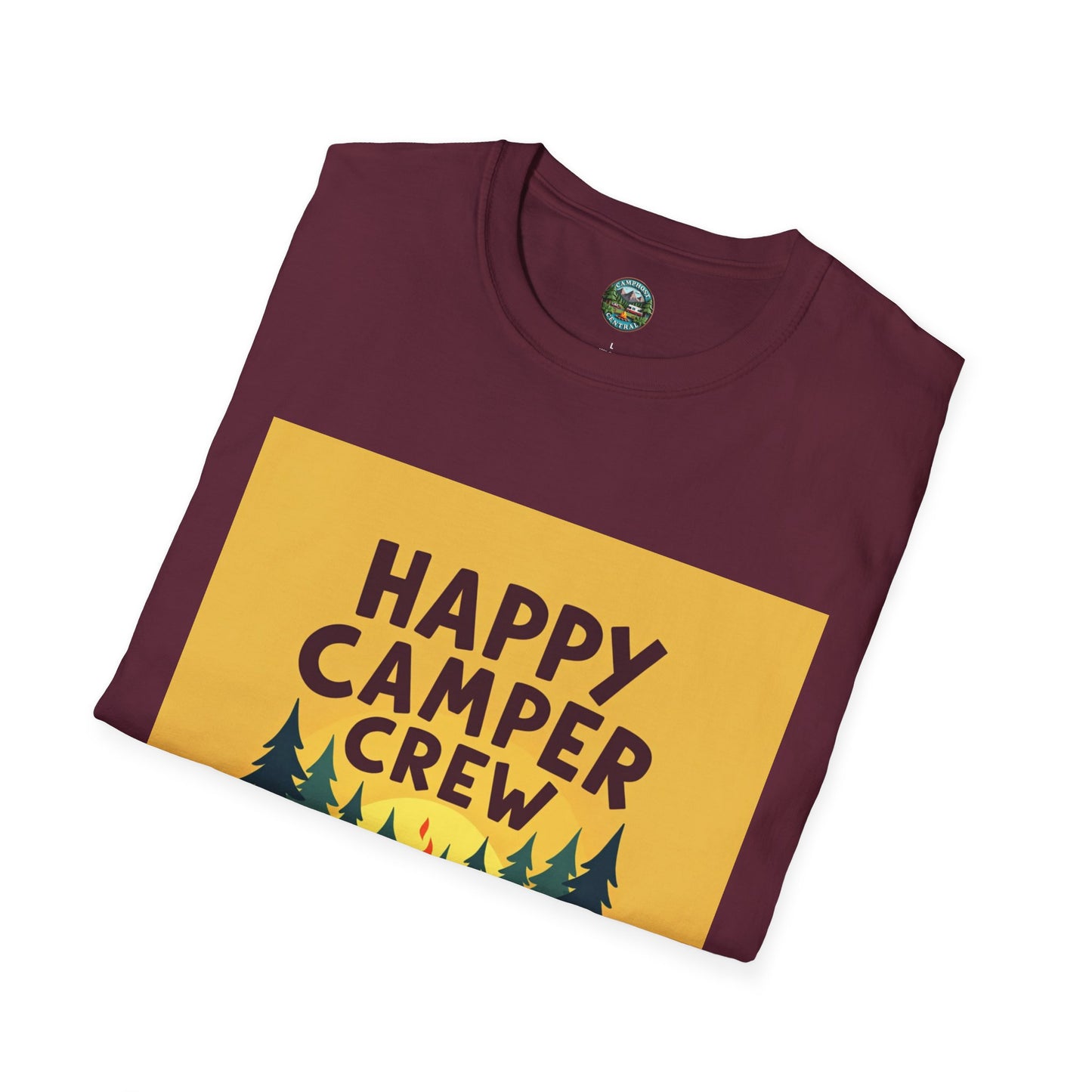 Happy Camper Crew Unisex T-Shirt | Camping Tee, Outdoor Adventure Shirt, Gift for Travelers, Summer Vibes Apparel, Nature Lover