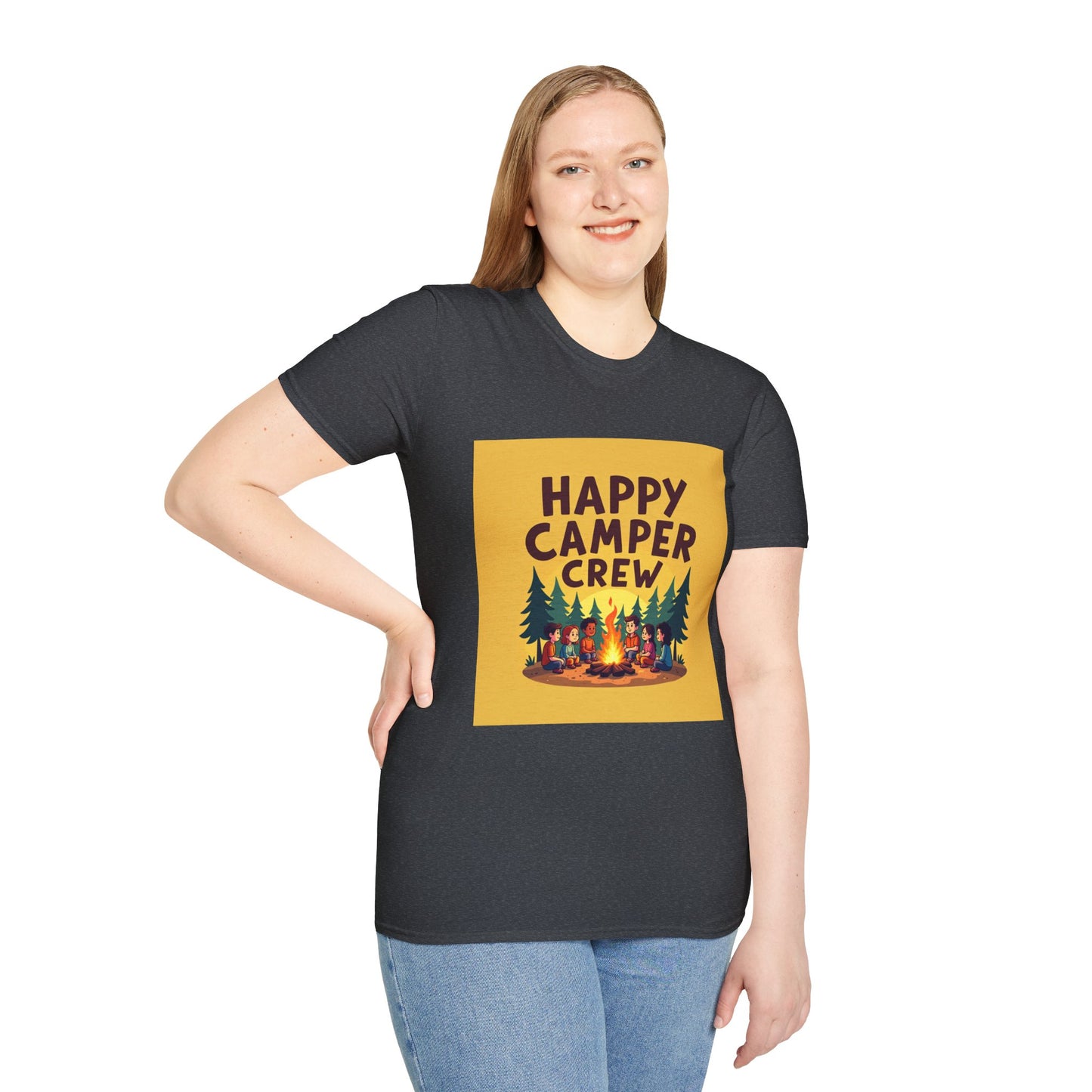 Happy Camper Crew Unisex T-Shirt | Camping Tee, Outdoor Adventure Shirt, Gift for Travelers, Summer Vibes Apparel, Nature Lover