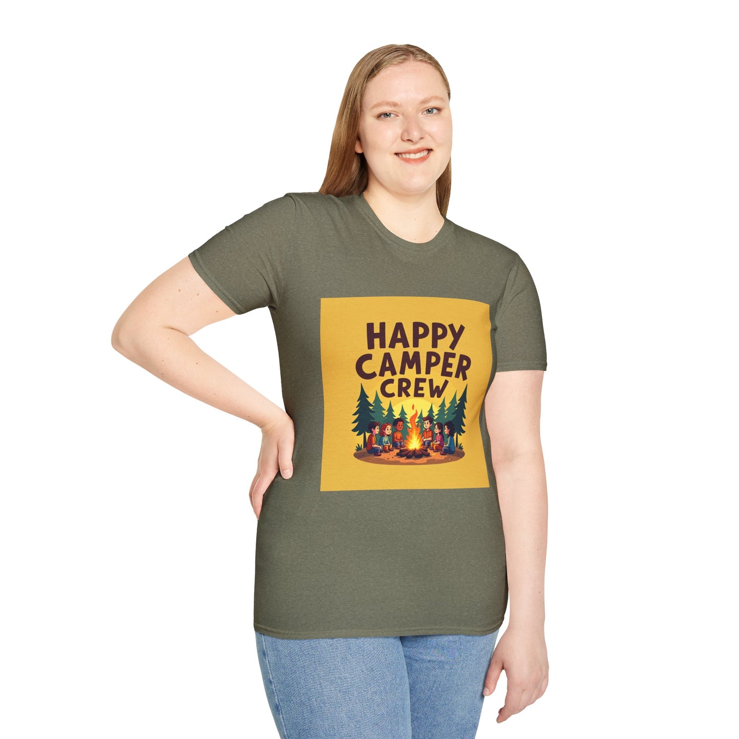 Happy Camper Crew Unisex T-Shirt | Camping Tee, Outdoor Adventure Shirt, Gift for Travelers, Summer Vibes Apparel, Nature Lover