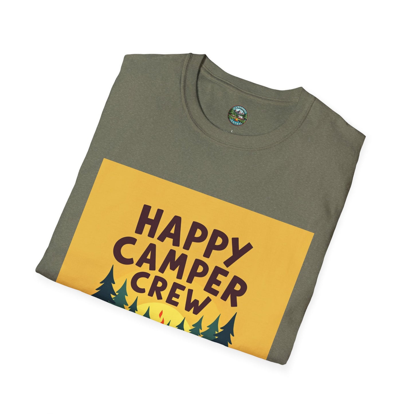 Happy Camper Crew Unisex T-Shirt | Camping Tee, Outdoor Adventure Shirt, Gift for Travelers, Summer Vibes Apparel, Nature Lover