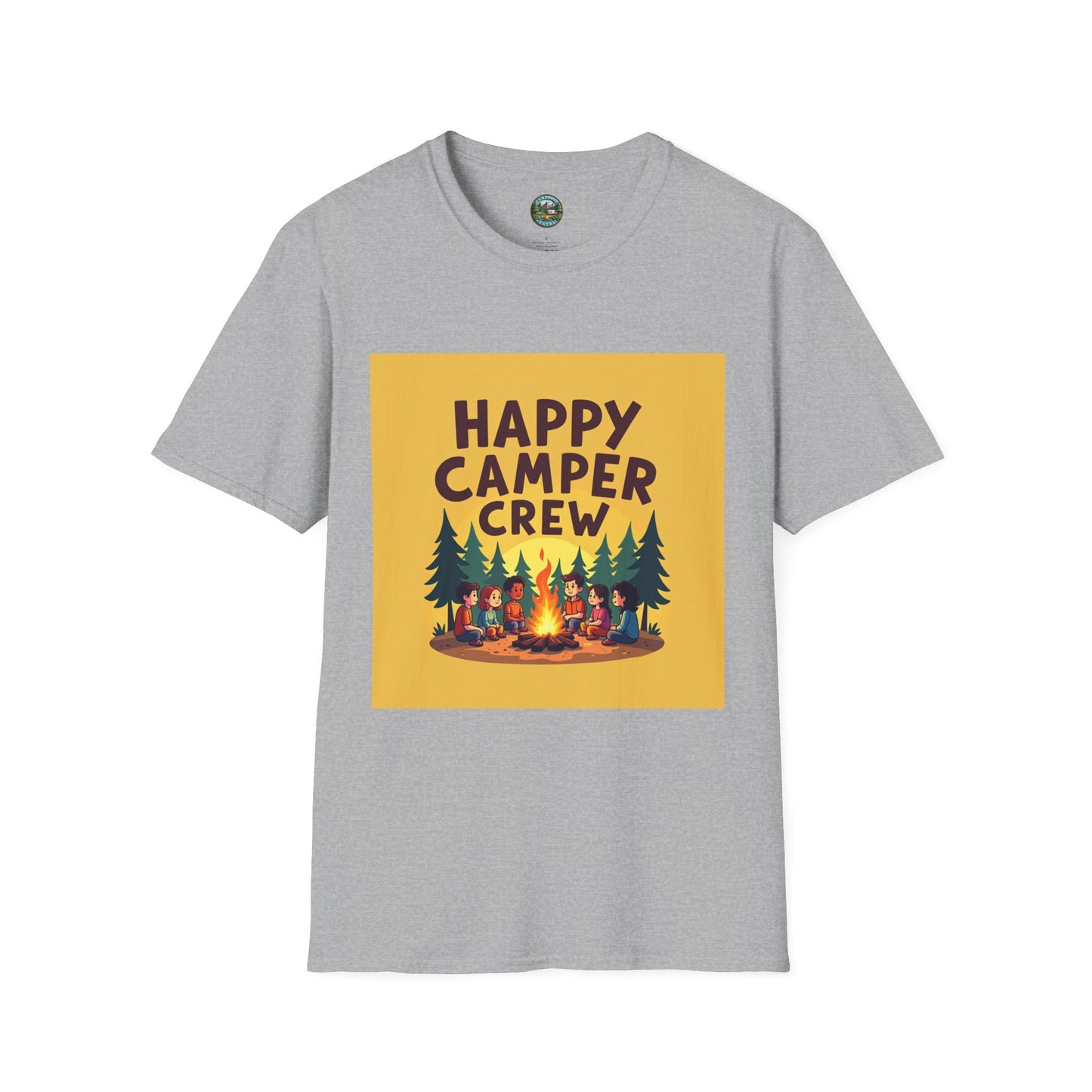 Happy Camper Crew Unisex T-Shirt | Camping Tee, Outdoor Adventure Shirt, Gift for Travelers, Summer Vibes Apparel, Nature Lover