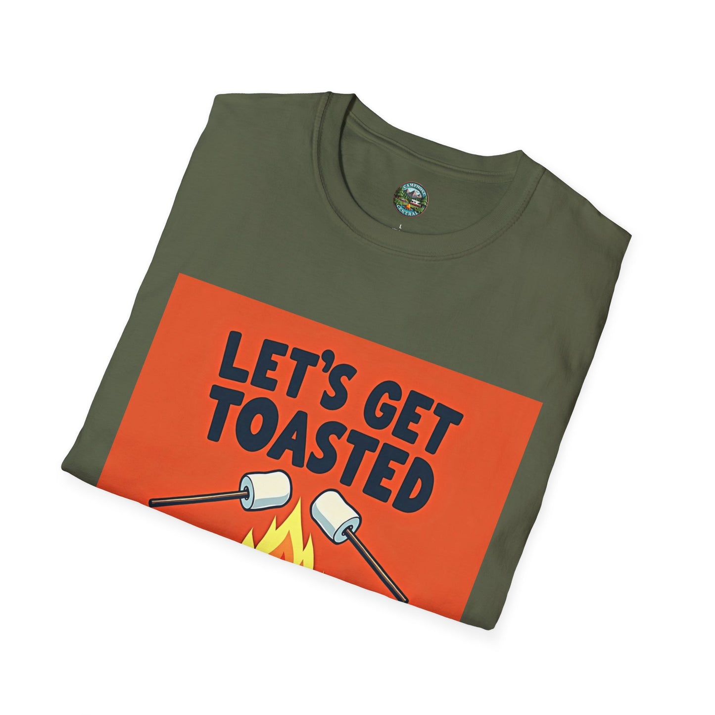 Let's Get Toasted Campfire T-Shirt, Unisex Outdoor Adventure Tee, Summer BBQ Shirt, S'mores Lover Gift, Camping Vibes Apparel