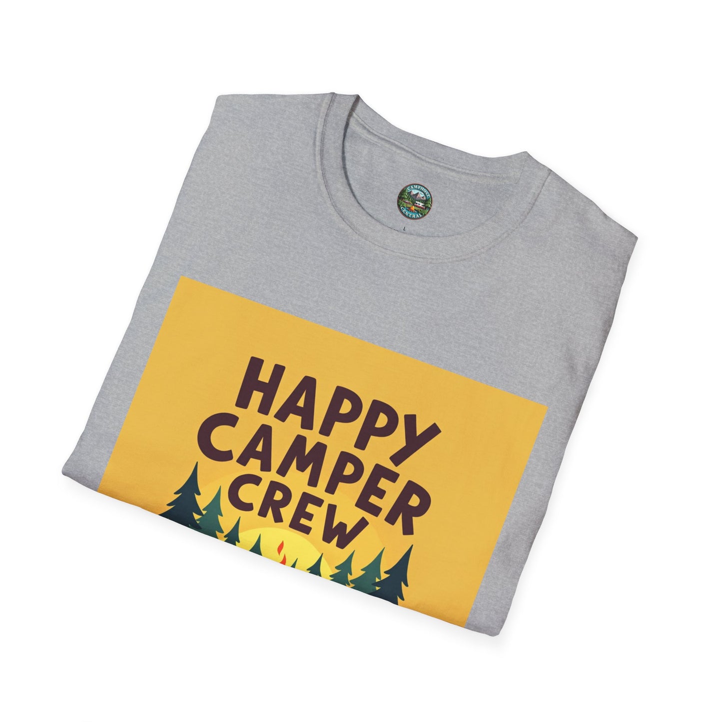 Happy Camper Crew Unisex T-Shirt | Camping Tee, Outdoor Adventure Shirt, Gift for Travelers, Summer Vibes Apparel, Nature Lover