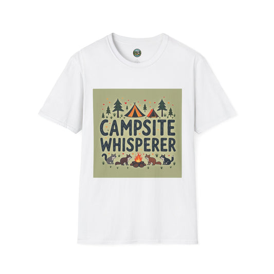Campsite Whisperer T-Shirt | Unisex Camping Tee, Adventure Shirt, Gift for Outdoorsy Friends, Summer Festival Wear, Nature Lover Gear