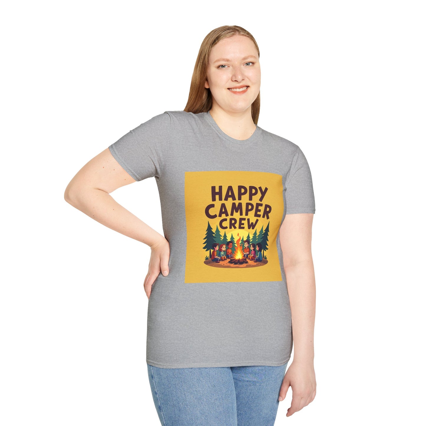 Happy Camper Crew Unisex T-Shirt | Camping Tee, Outdoor Adventure Shirt, Gift for Travelers, Summer Vibes Apparel, Nature Lover
