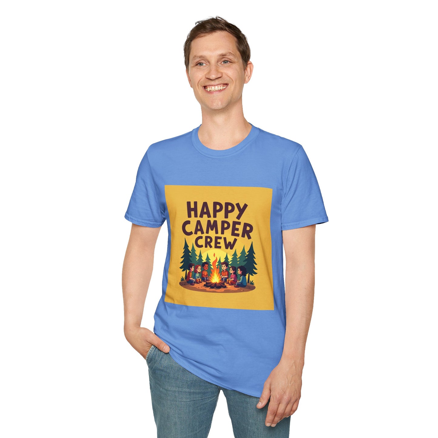 Happy Camper Crew Unisex T-Shirt | Camping Tee, Outdoor Adventure Shirt, Gift for Travelers, Summer Vibes Apparel, Nature Lover