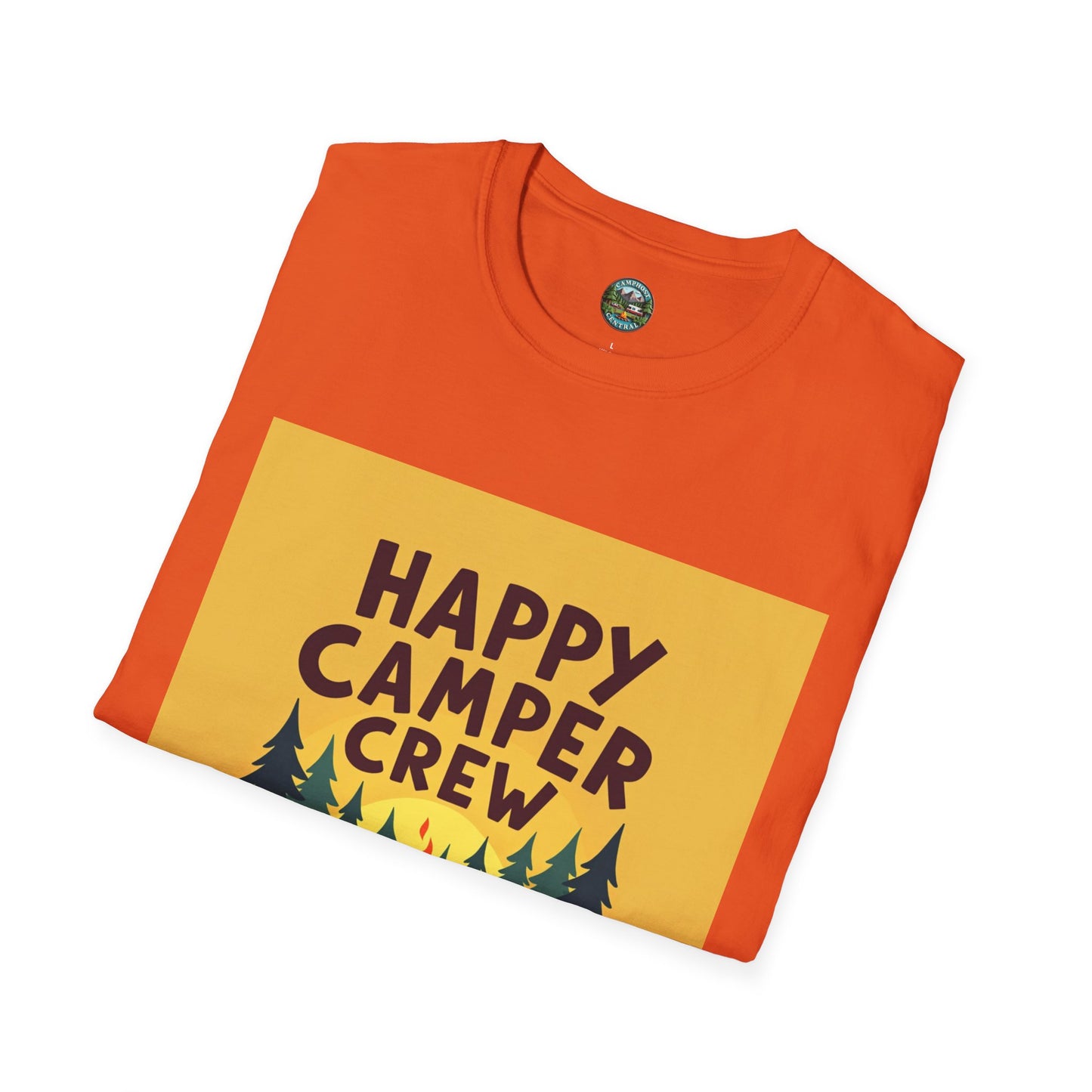 Happy Camper Crew Unisex T-Shirt | Camping Tee, Outdoor Adventure Shirt, Gift for Travelers, Summer Vibes Apparel, Nature Lover