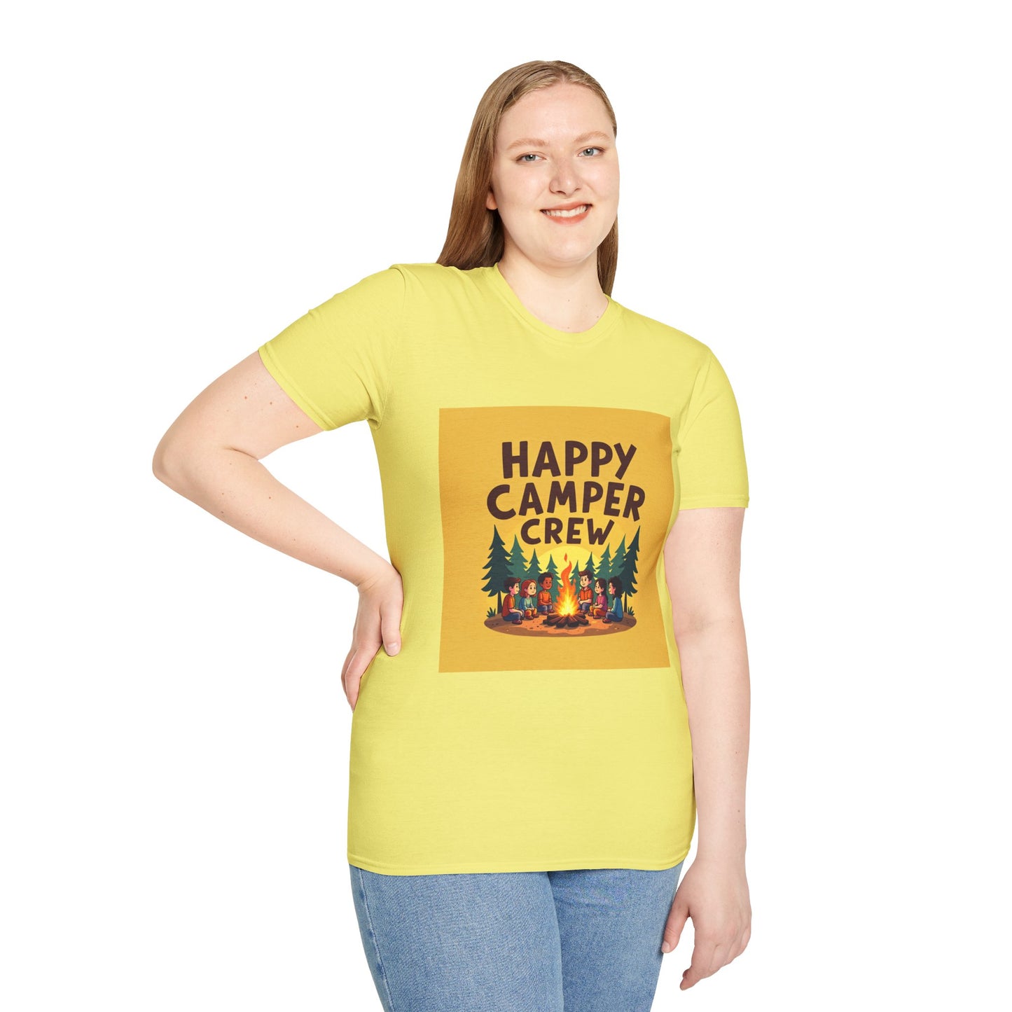 Happy Camper Crew Unisex T-Shirt | Camping Tee, Outdoor Adventure Shirt, Gift for Travelers, Summer Vibes Apparel, Nature Lover