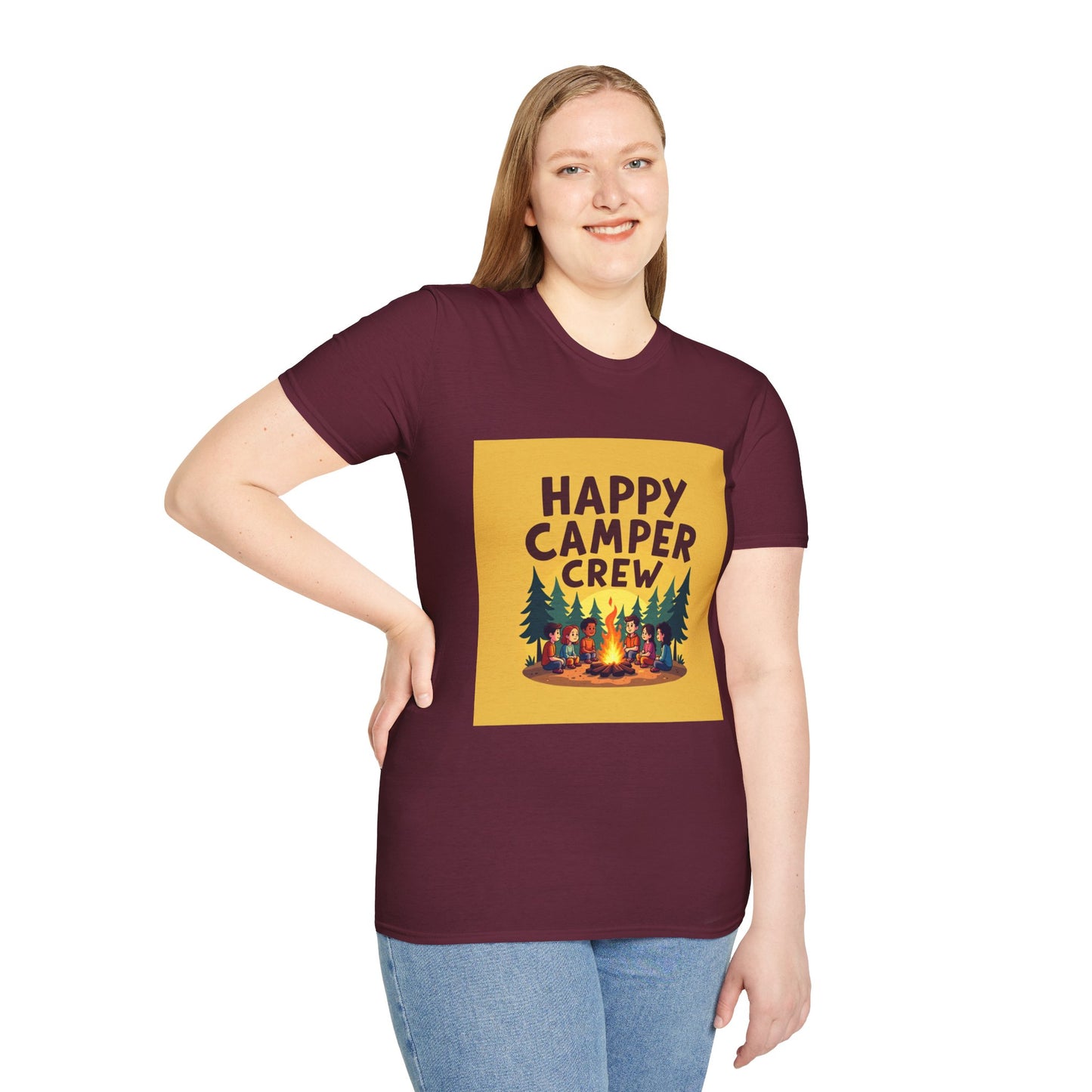 Happy Camper Crew Unisex T-Shirt | Camping Tee, Outdoor Adventure Shirt, Gift for Travelers, Summer Vibes Apparel, Nature Lover