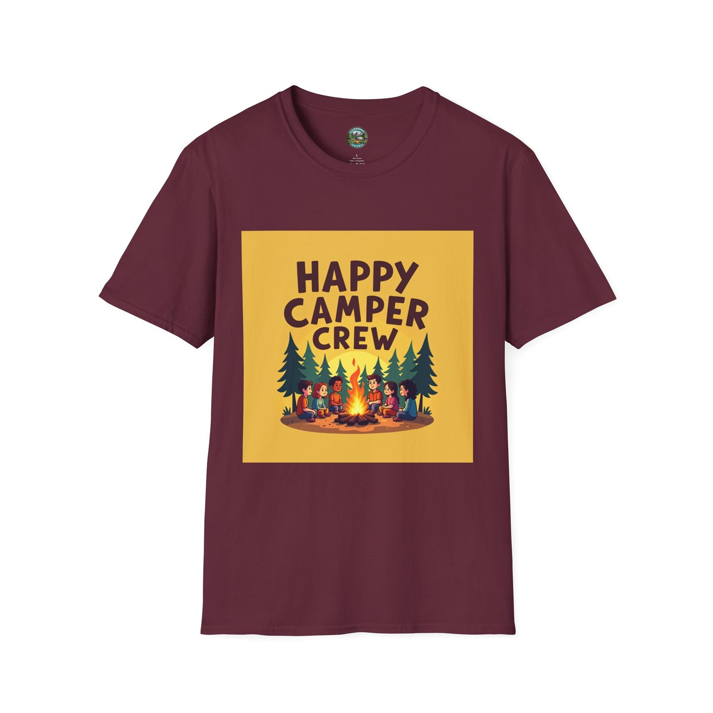 Happy Camper Crew Unisex T-Shirt | Camping Tee, Outdoor Adventure Shirt, Gift for Travelers, Summer Vibes Apparel, Nature Lover