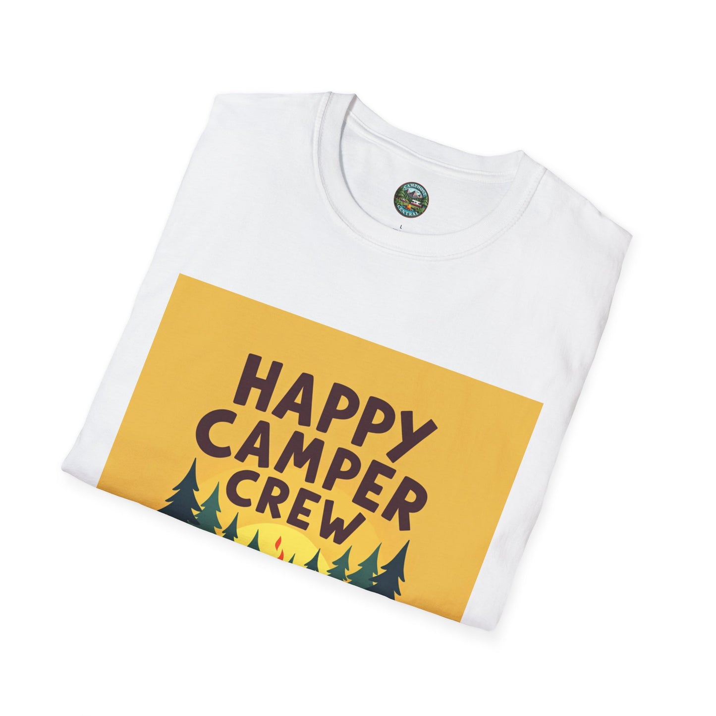 Happy Camper Crew Unisex T-Shirt | Camping Tee, Outdoor Adventure Shirt, Gift for Travelers, Summer Vibes Apparel, Nature Lover