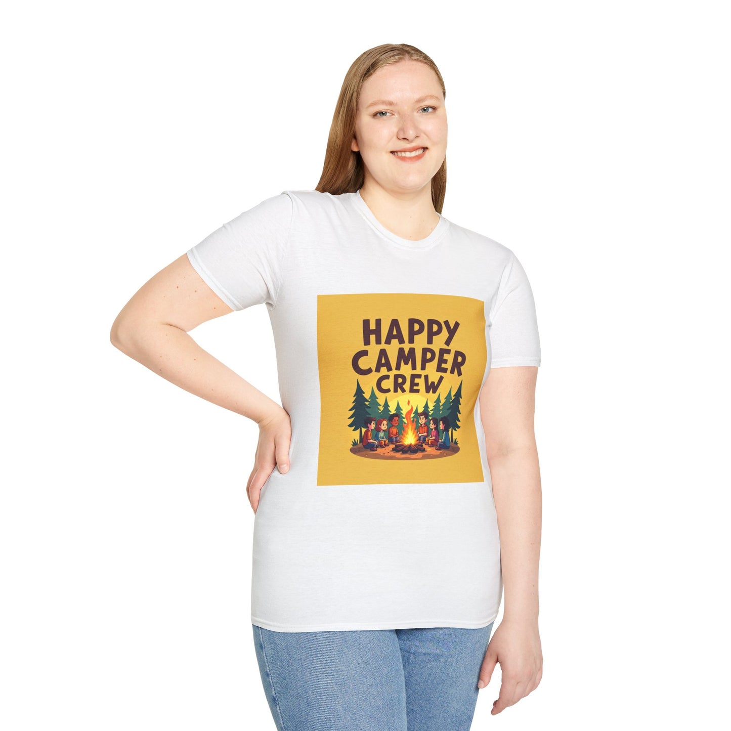 Happy Camper Crew Unisex T-Shirt | Camping Tee, Outdoor Adventure Shirt, Gift for Travelers, Summer Vibes Apparel, Nature Lover