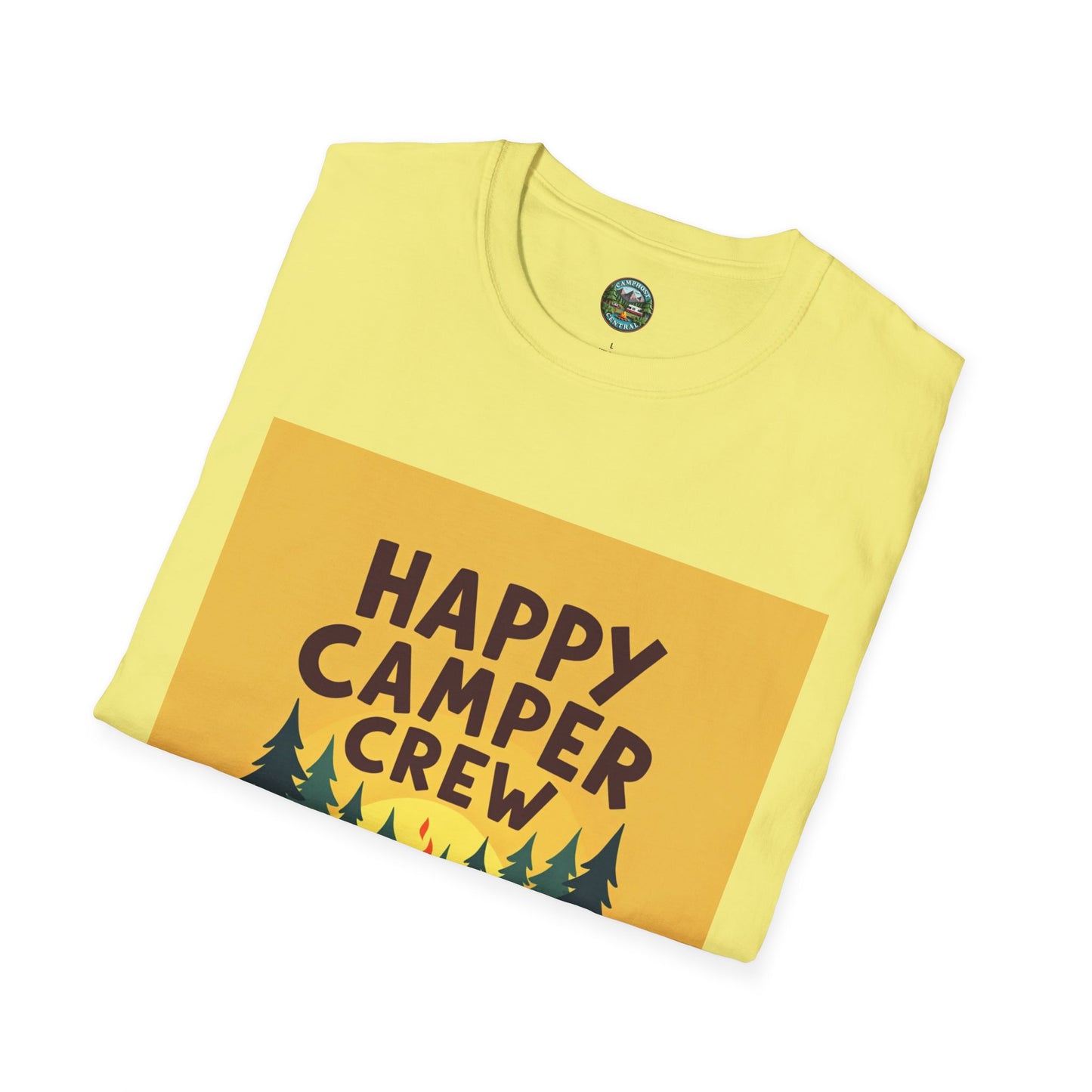 Happy Camper Crew Unisex T-Shirt | Camping Tee, Outdoor Adventure Shirt, Gift for Travelers, Summer Vibes Apparel, Nature Lover