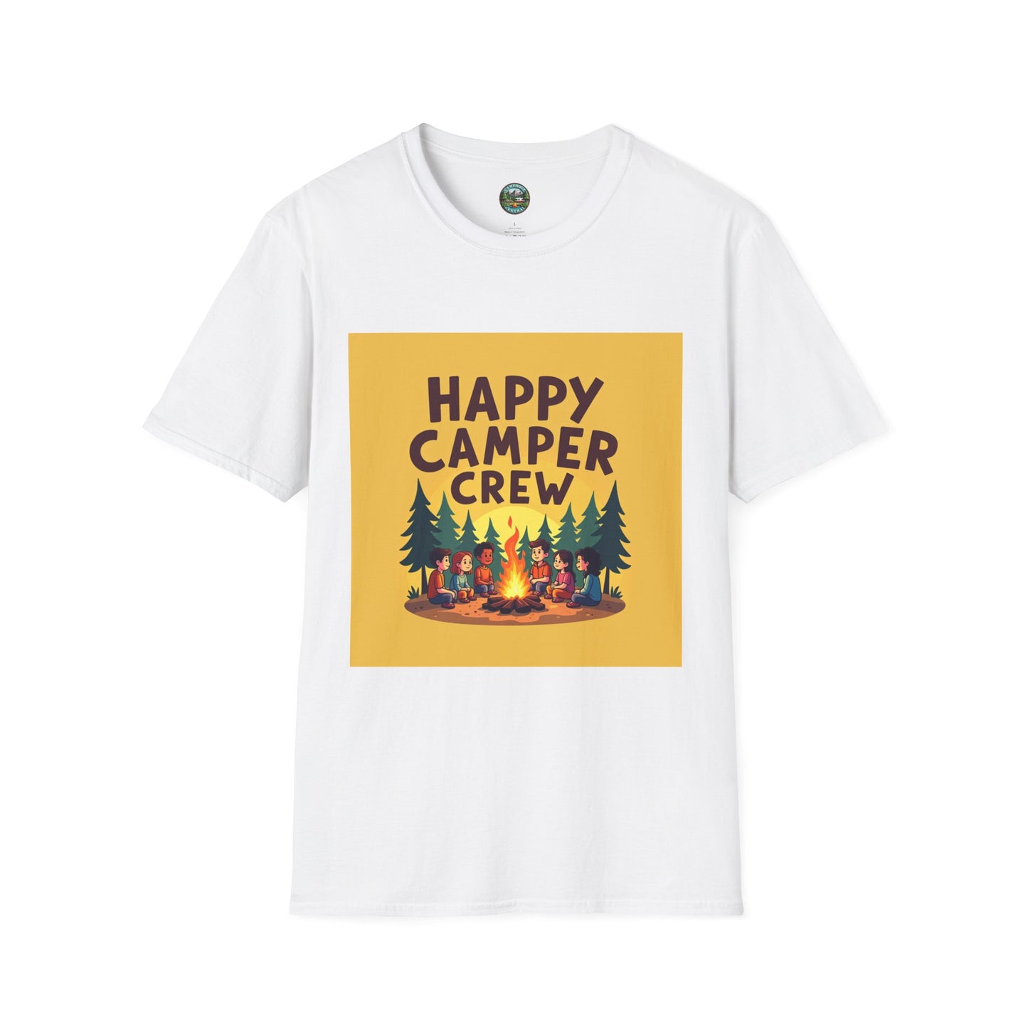 Happy Camper Crew Unisex T-Shirt | Camping Tee, Outdoor Adventure Shirt, Gift for Travelers, Summer Vibes Apparel, Nature Lover