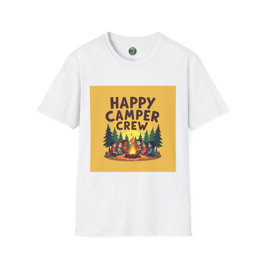 Happy Camper Crew Unisex T-Shirt | Camping Tee, Outdoor Adventure Shirt, Gift for Travelers, Summer Vibes Apparel, Nature Lover