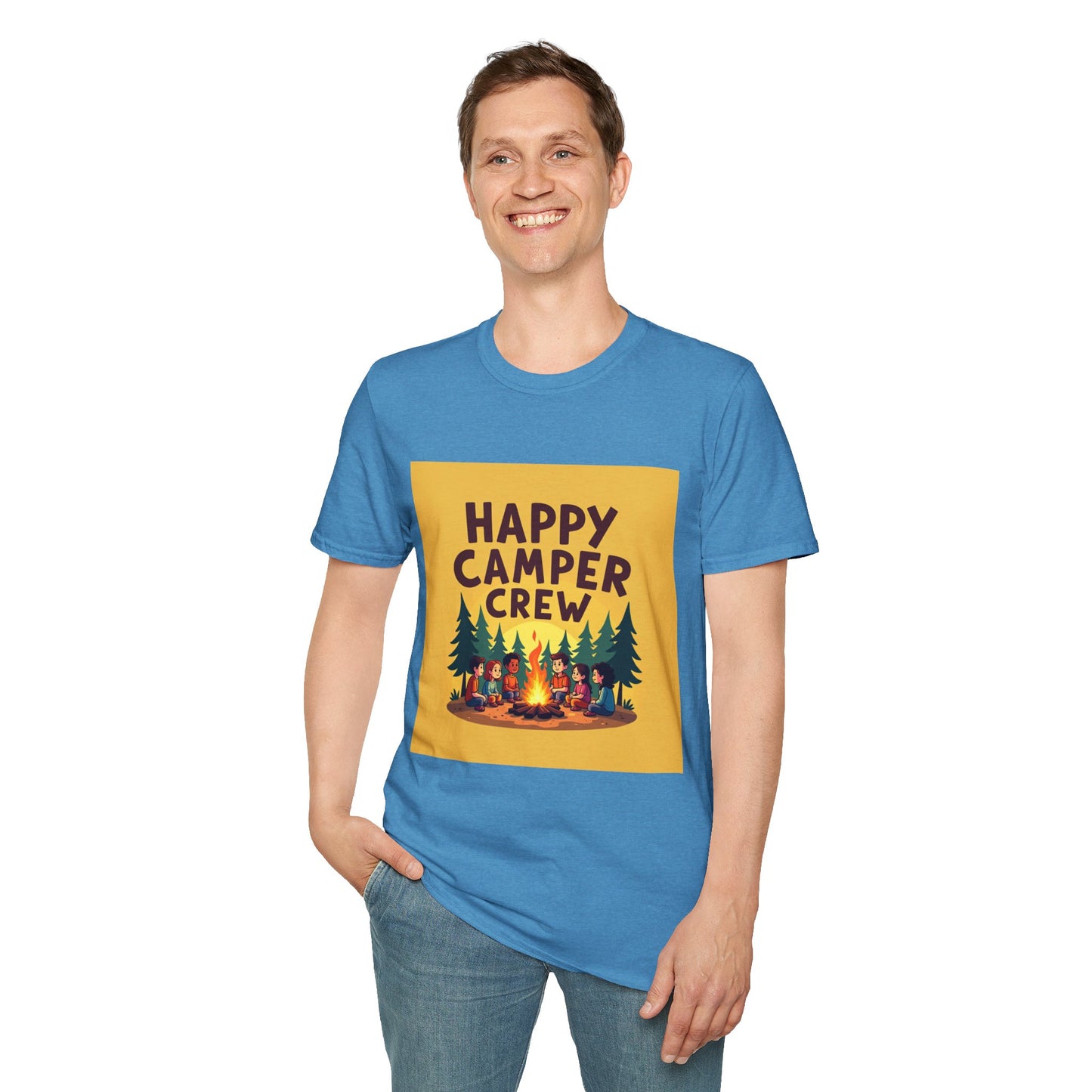 Happy Camper Crew Unisex T-Shirt | Camping Tee, Outdoor Adventure Shirt, Gift for Travelers, Summer Vibes Apparel, Nature Lover