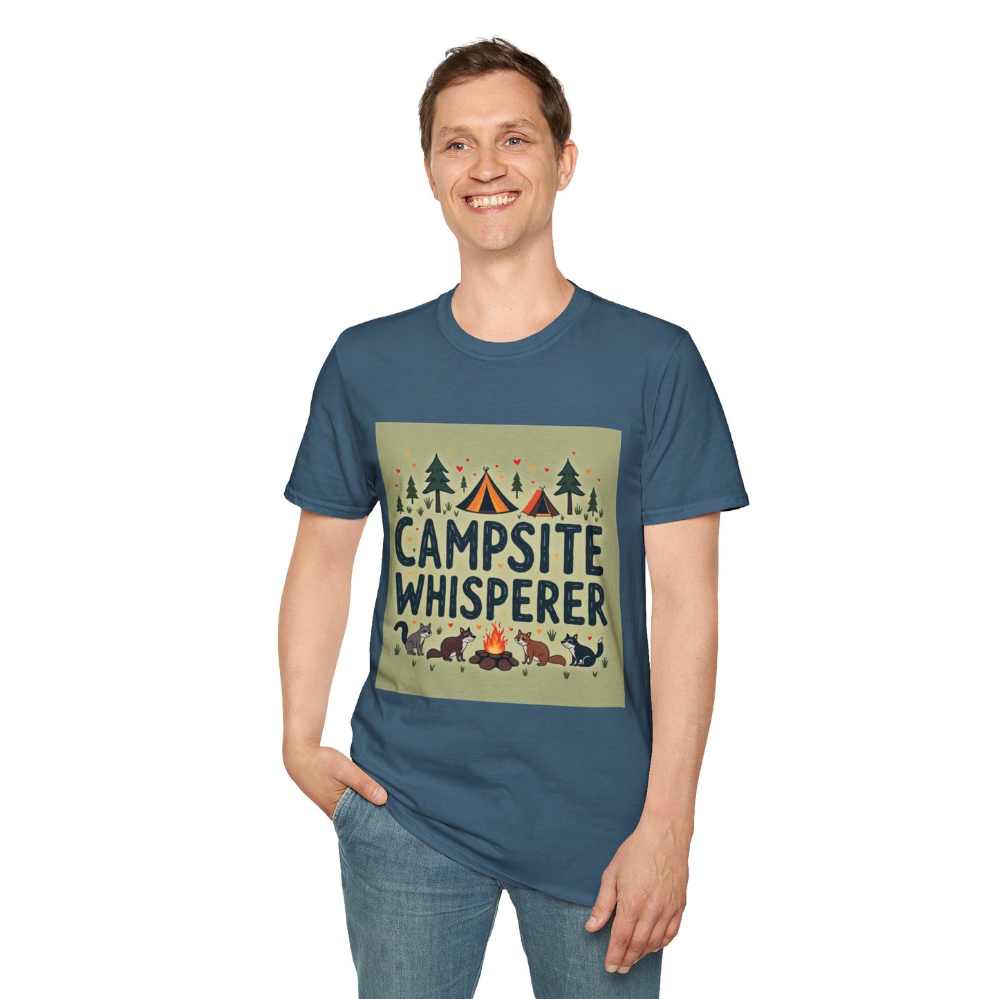 Campsite Whisperer T-Shirt | Unisex Camping Tee, Adventure Shirt, Gift for Outdoorsy Friends, Summer Festival Wear, Nature Lover Gear