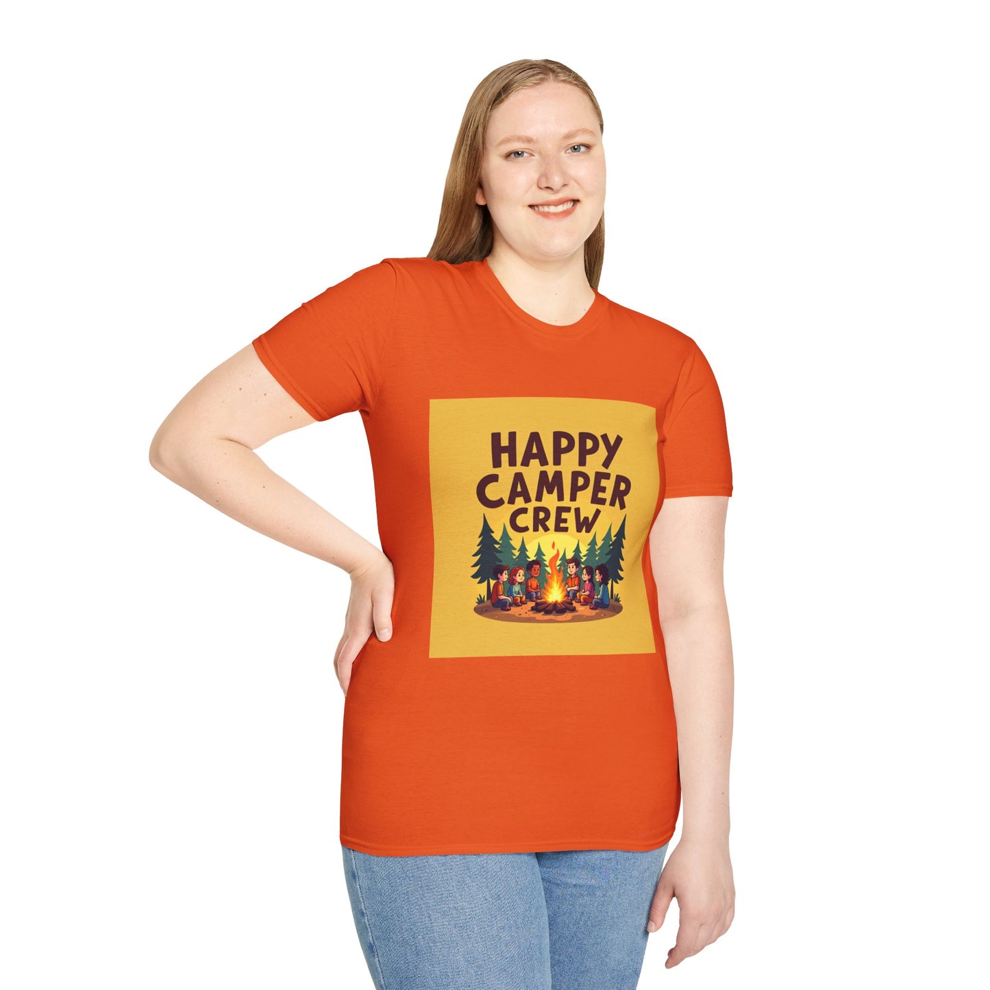 Happy Camper Crew Unisex T-Shirt | Camping Tee, Outdoor Adventure Shirt, Gift for Travelers, Summer Vibes Apparel, Nature Lover