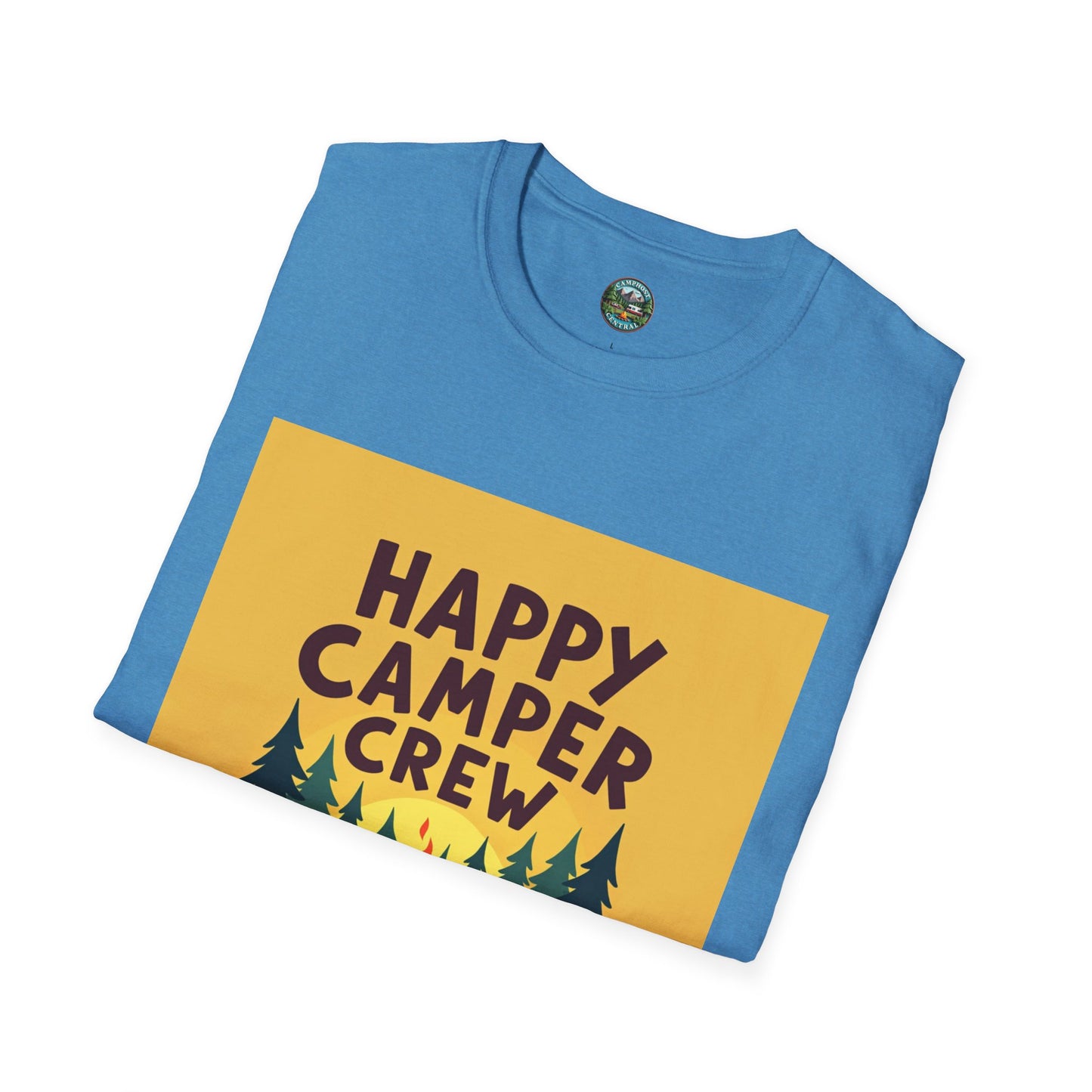 Happy Camper Crew Unisex T-Shirt | Camping Tee, Outdoor Adventure Shirt, Gift for Travelers, Summer Vibes Apparel, Nature Lover