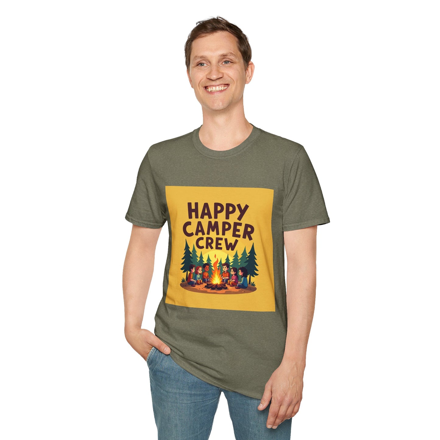 Happy Camper Crew Unisex T-Shirt | Camping Tee, Outdoor Adventure Shirt, Gift for Travelers, Summer Vibes Apparel, Nature Lover