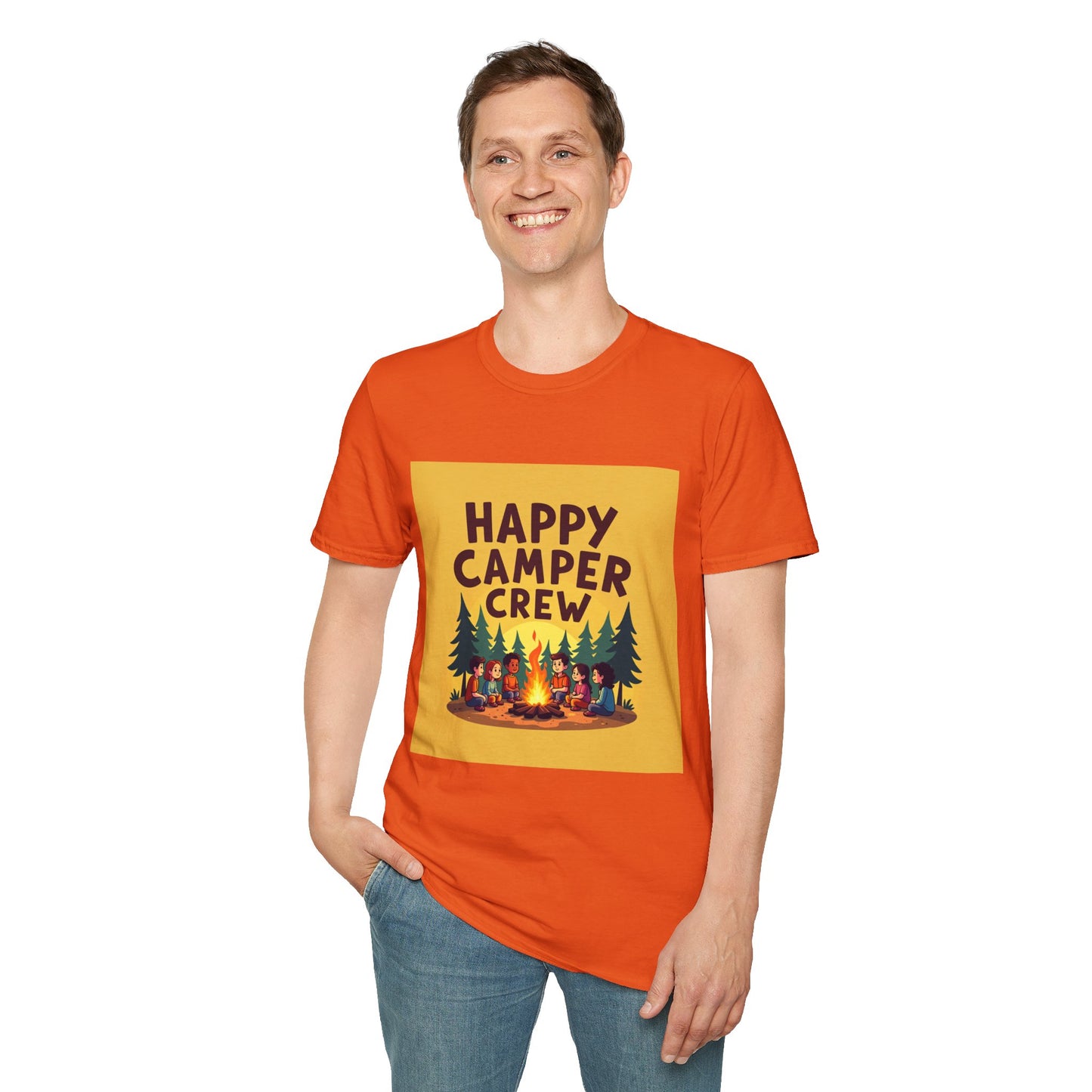 Happy Camper Crew Unisex T-Shirt | Camping Tee, Outdoor Adventure Shirt, Gift for Travelers, Summer Vibes Apparel, Nature Lover