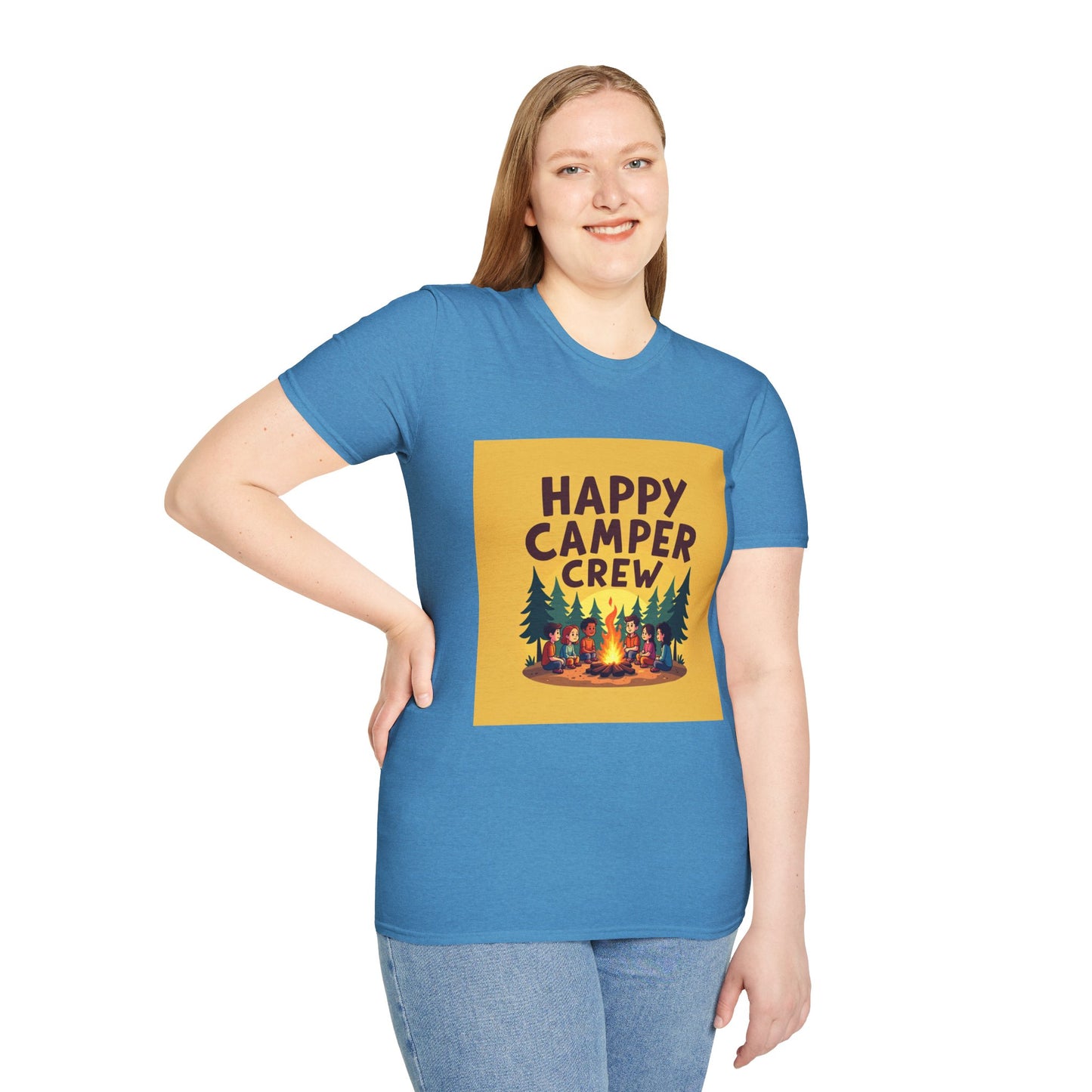 Happy Camper Crew Unisex T-Shirt | Camping Tee, Outdoor Adventure Shirt, Gift for Travelers, Summer Vibes Apparel, Nature Lover